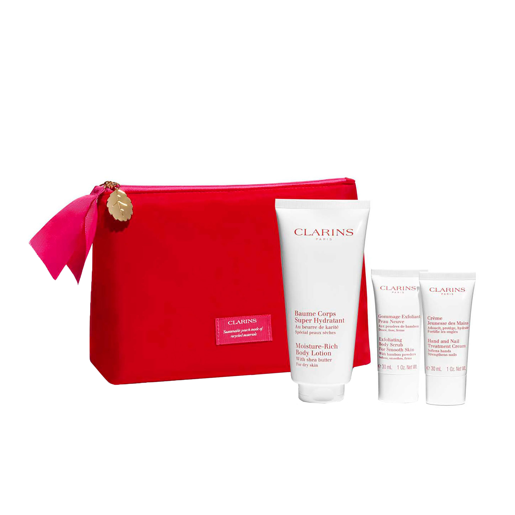 

Набір для обличчя Clarins (лосьйон для тіла, 200 мл + крем для рук і нігтів, 30 мл + скраб для тіла, 30 мл + косметичка)