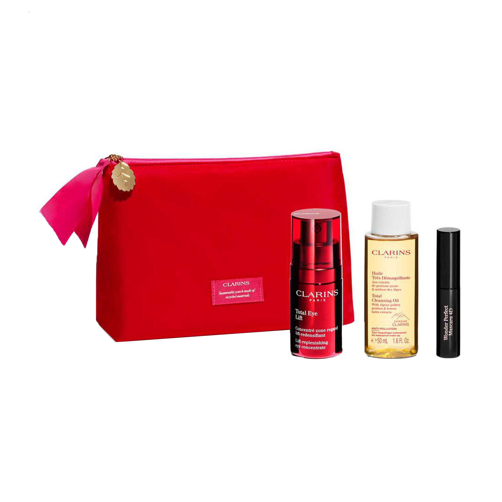 

Уцінка! Набір для обличчя Clarins (концентрат для шкіри навколо очей, 15 мл + туш для вій, 3 мл + очищувальна олія, 50 мл + косметичка)