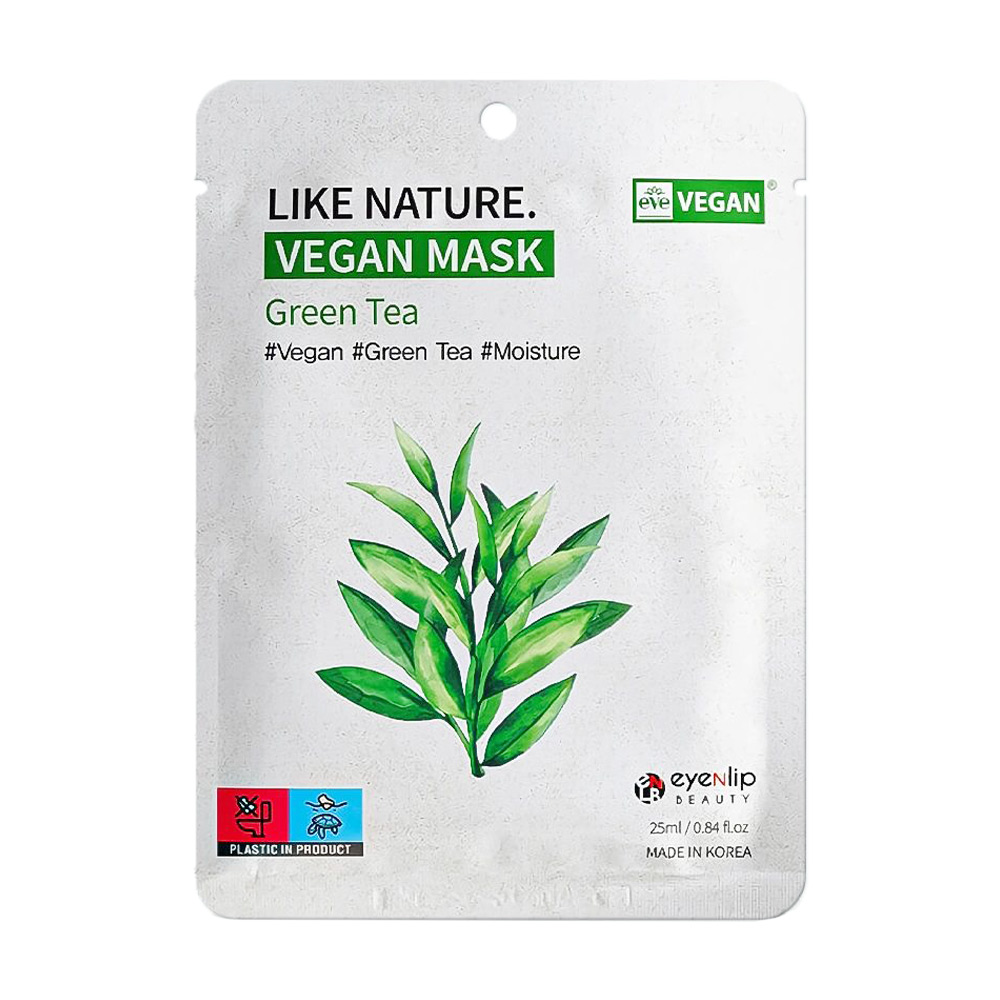 Тканинна маска для обличчя Eyenlip Like Nature Vegan Mask Green Tea з екстрактом зеленого чаю, 25 мл