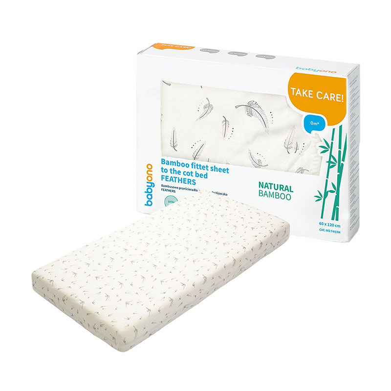 

Бамбукове простирадло з резинкою для дитячого ліжечка BabyOno Feathers, 60*120 см (749/04)
