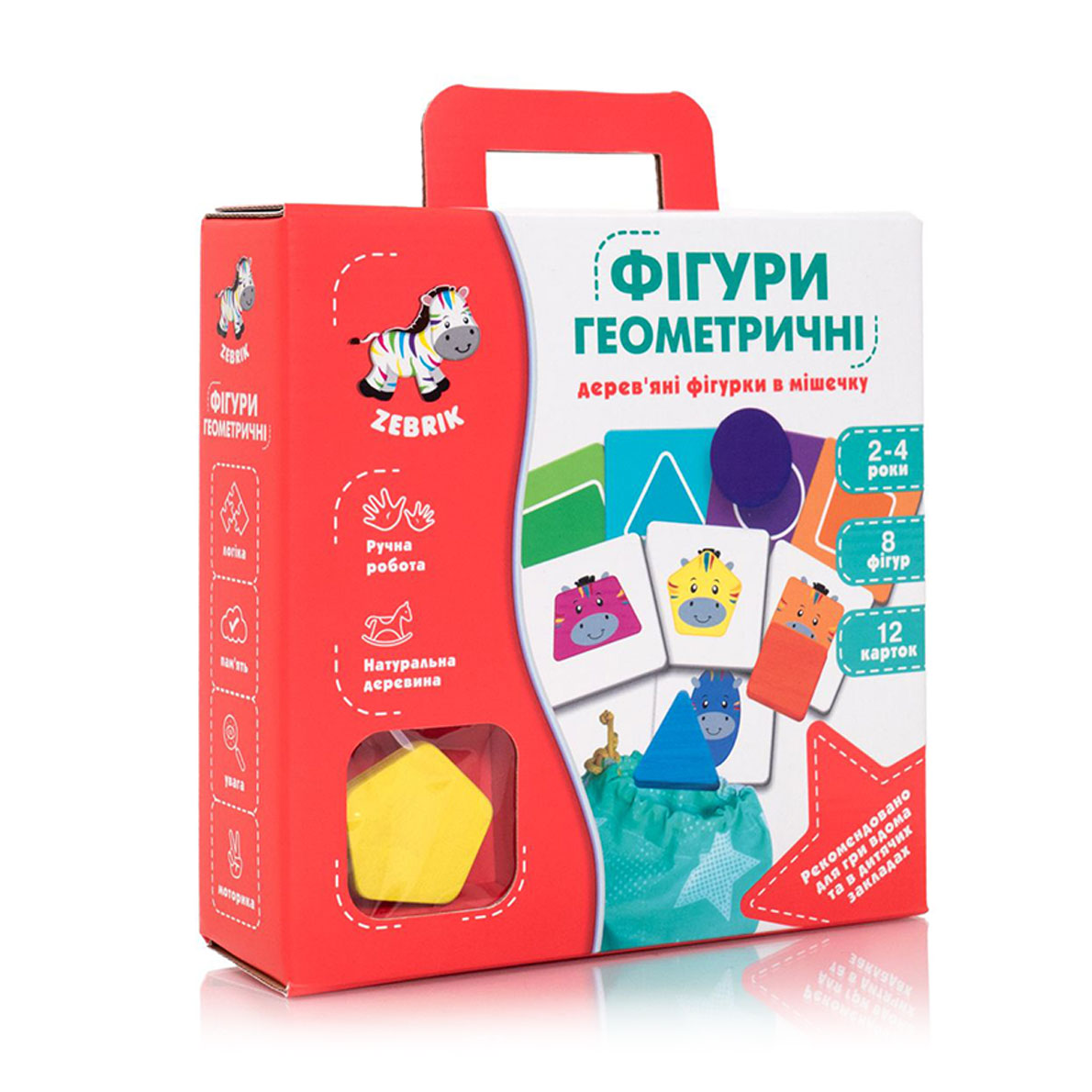 

Дерев'яні фігурки в мішечку Vladi Toys Геометричні фігури, на українській мові, 20 деталей, від 2 років (ZB2001-02)