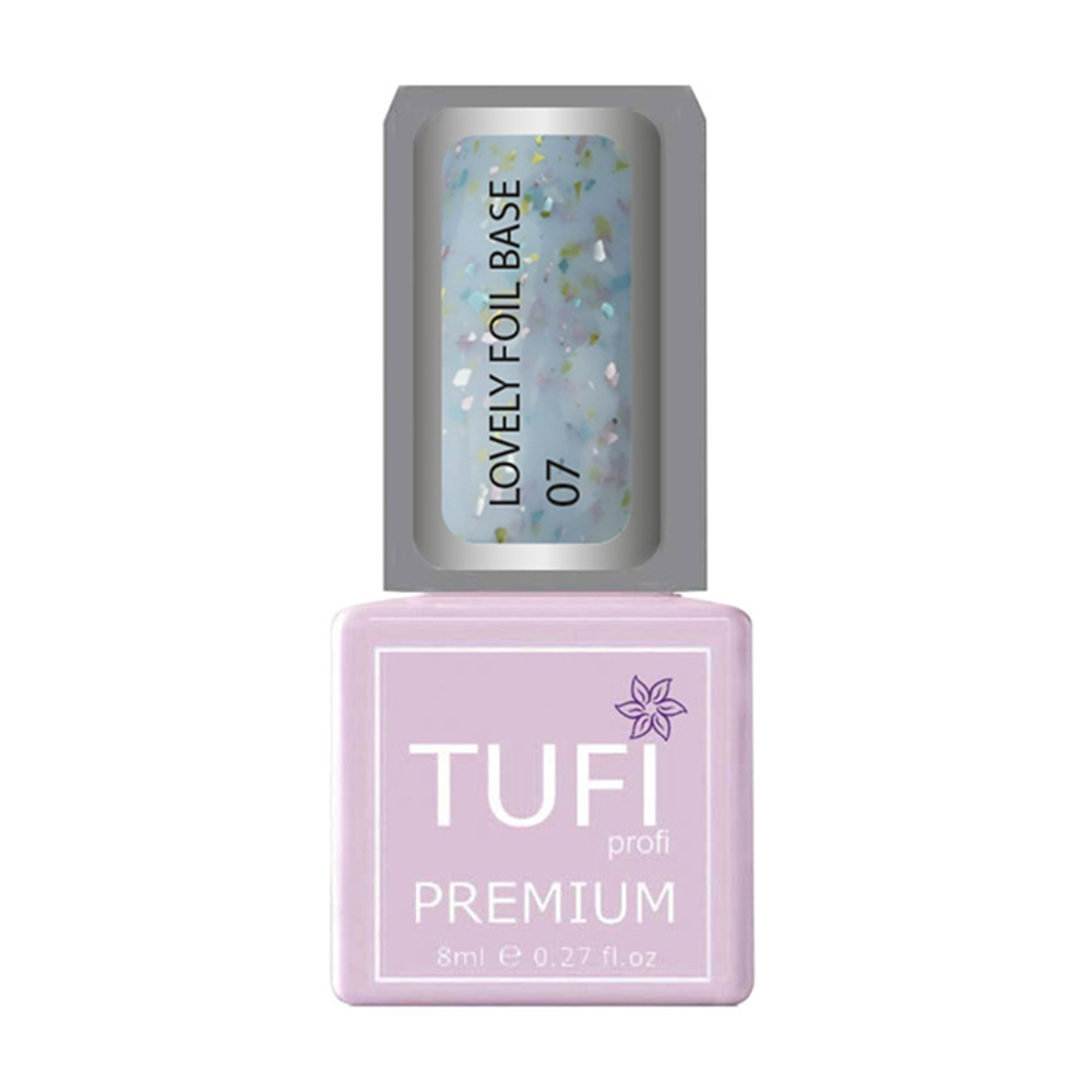 

Уцінка! База для гель-лаку Tufi profi Premium Lovely Foil Base з фольгою, 07 Блакитний лід, 8 мл