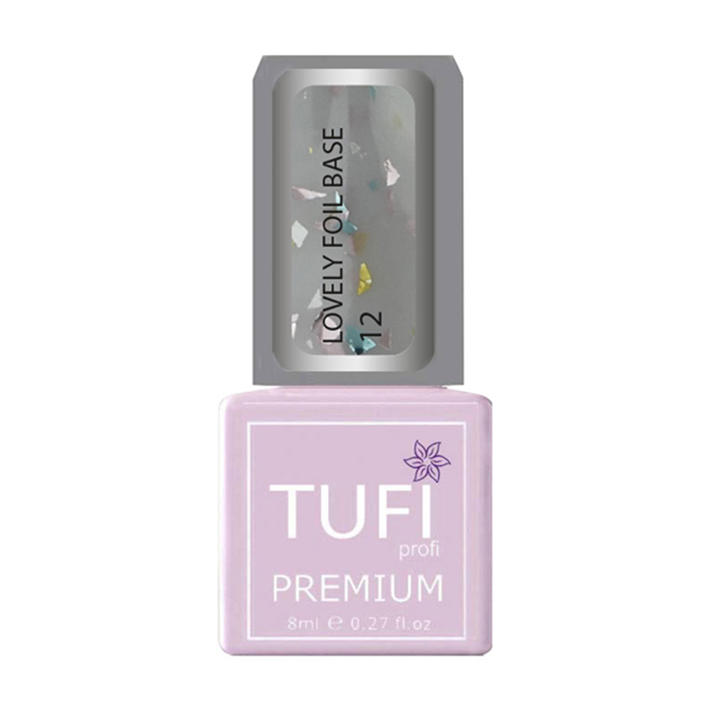 

Уцінка! База для гель-лаку Tufi profi Premium Lovely Foil Base з фольгою, 12 Сіра вуаль, 8 мл