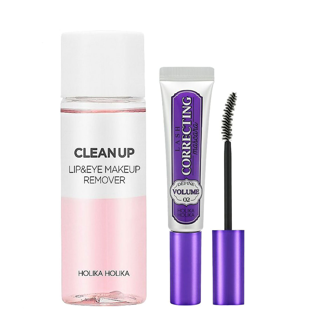 

Набір Holika Holika (туш для вій Lash Correcting Mascara 02, 9 мл + засіб для зняття макіяжу Clean Up Lip & Eye Makeup Remover, 30 мл)