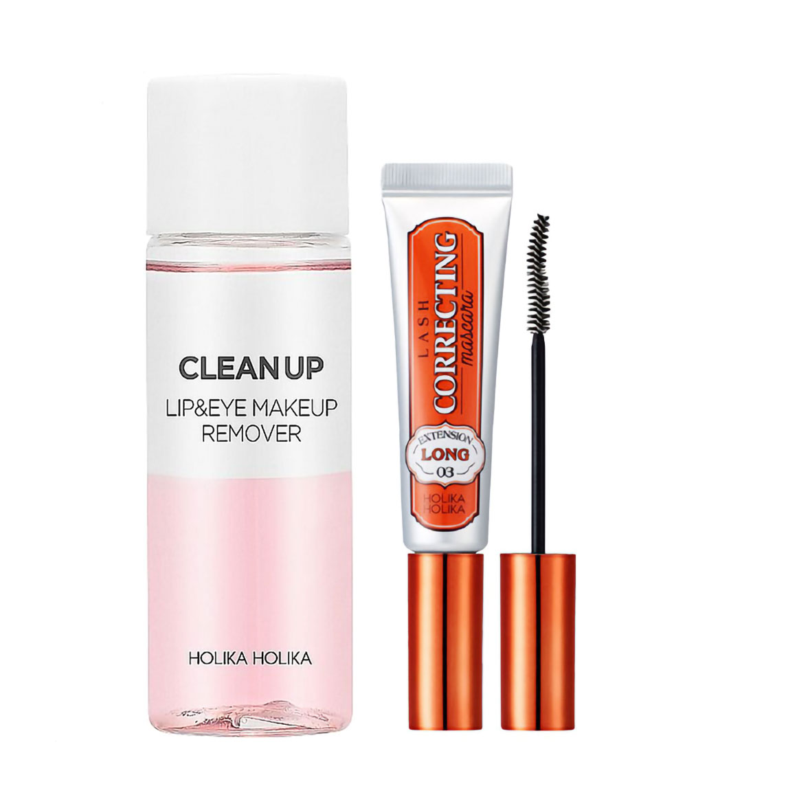 

Уцінка! Набір Holika Holika (туш для вій Lash Correcting Mascara 03, 9 мл + засіб для зняття макіяжу Clean Up Lip & Eye Makeup Remover, 30 мл)