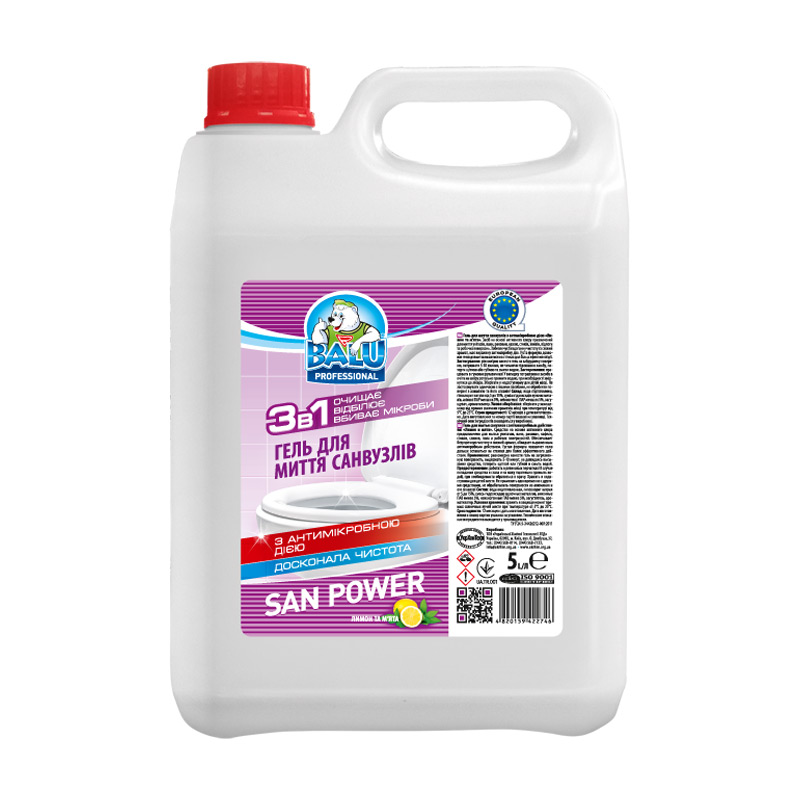 

Гель для миття санвузлів BALU Professional San Power Gel Лимон і м'ята, 5 л