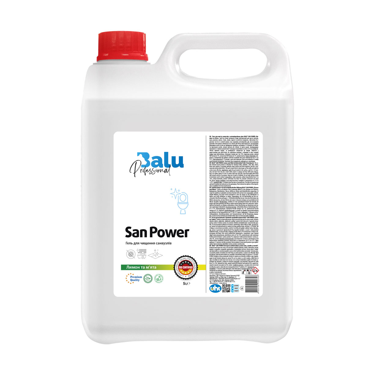 

Гель для миття санвузлів BALU Professional San Power Gel Лимон і м'ята, 5 л