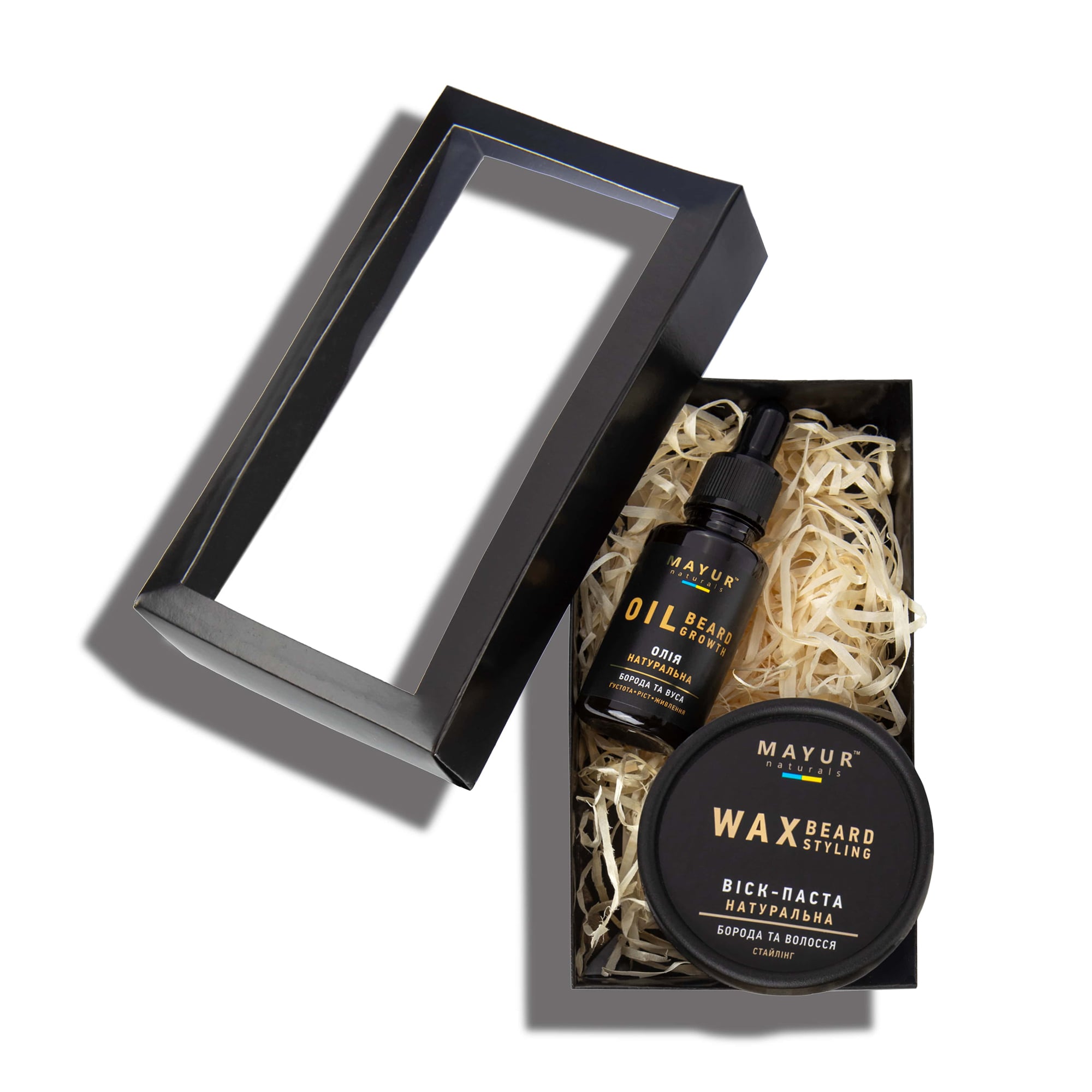 

Уцінка! Набір для волосся, бороди та вусів Mayur (олія, 30 мл + віск-паста для стайлінгу, 50 мл)