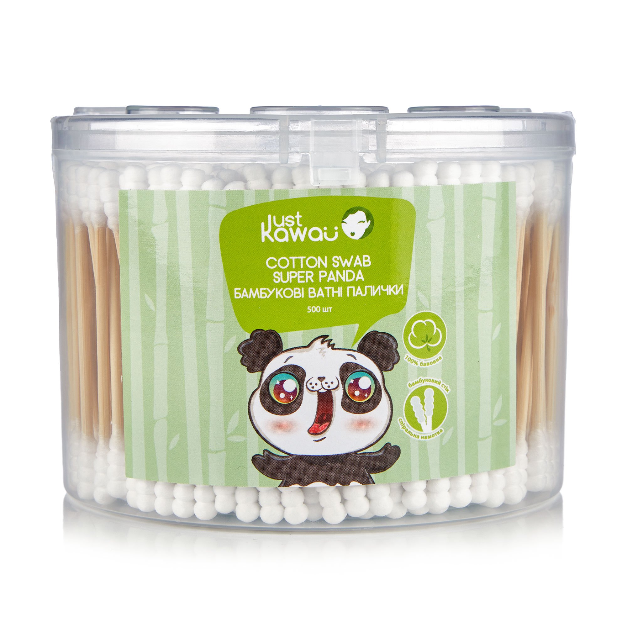 

Бамбукові ватні палички Just Kawaii Suрer Panda, 500 шт