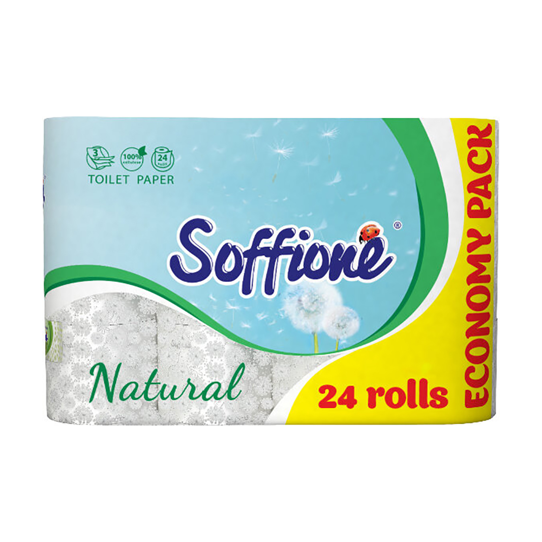 

Туалетний папір Soffione Premio Natural білий, 3-шаровий, 150 відривів, 24 рулони