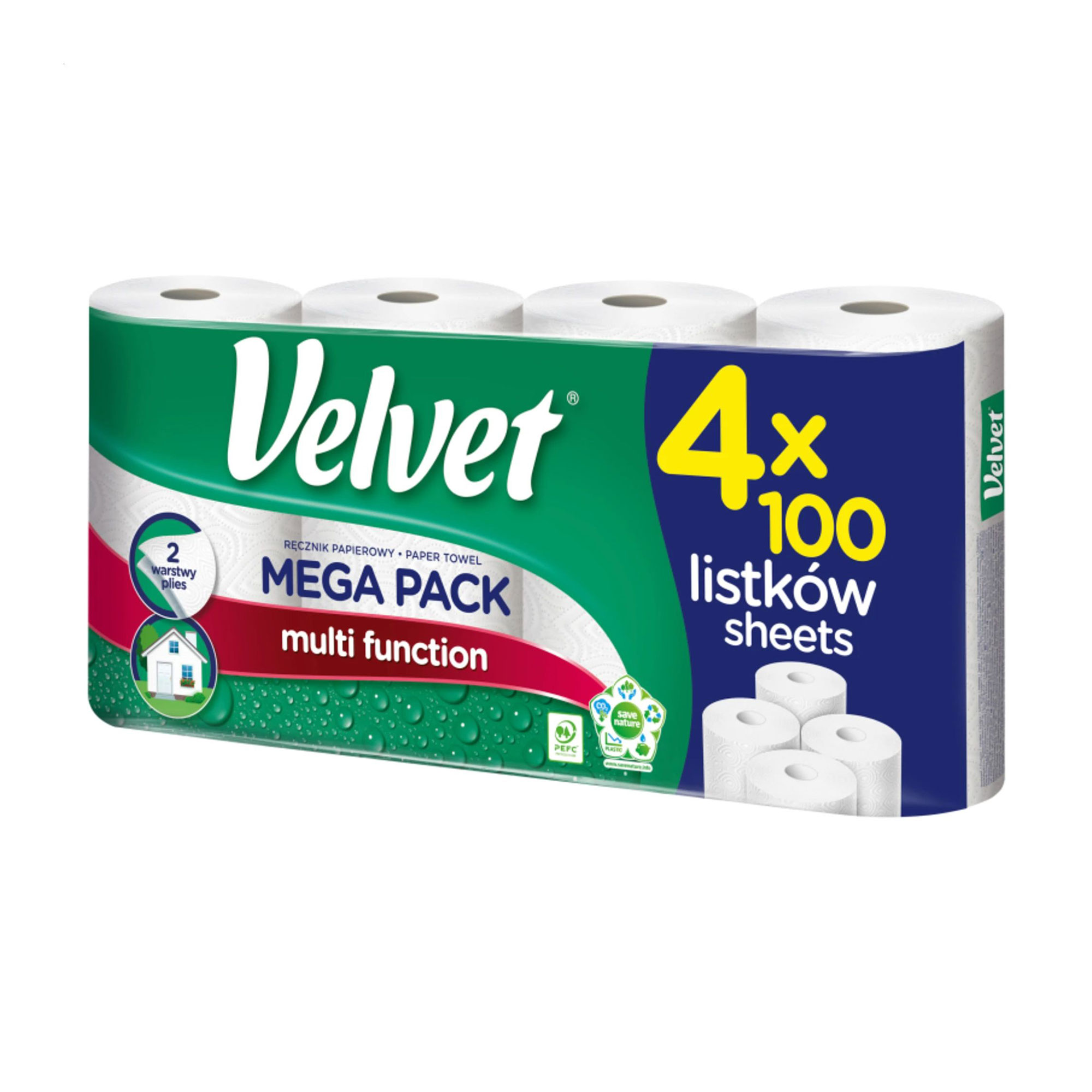 

Паперові рушники Velvet Mega Pack 2-шарові, 100 відривів, 4 рулони