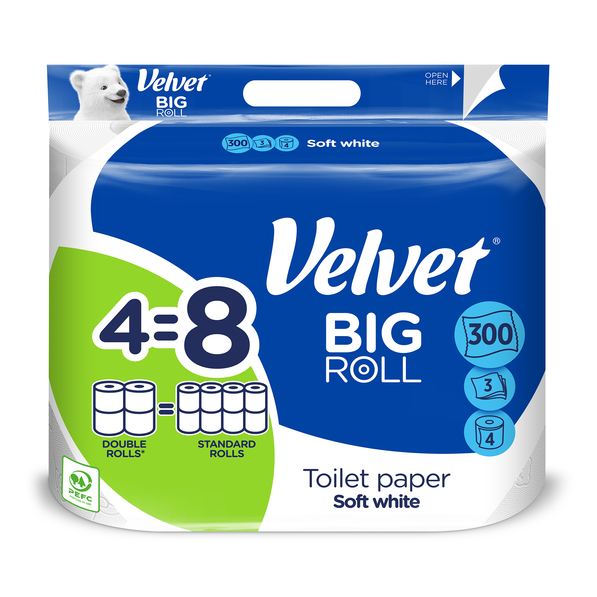 Туалетний папір Veltie Velvet Eco Roll Soft White 3-шаровий, 300 відривів, 4 рулони