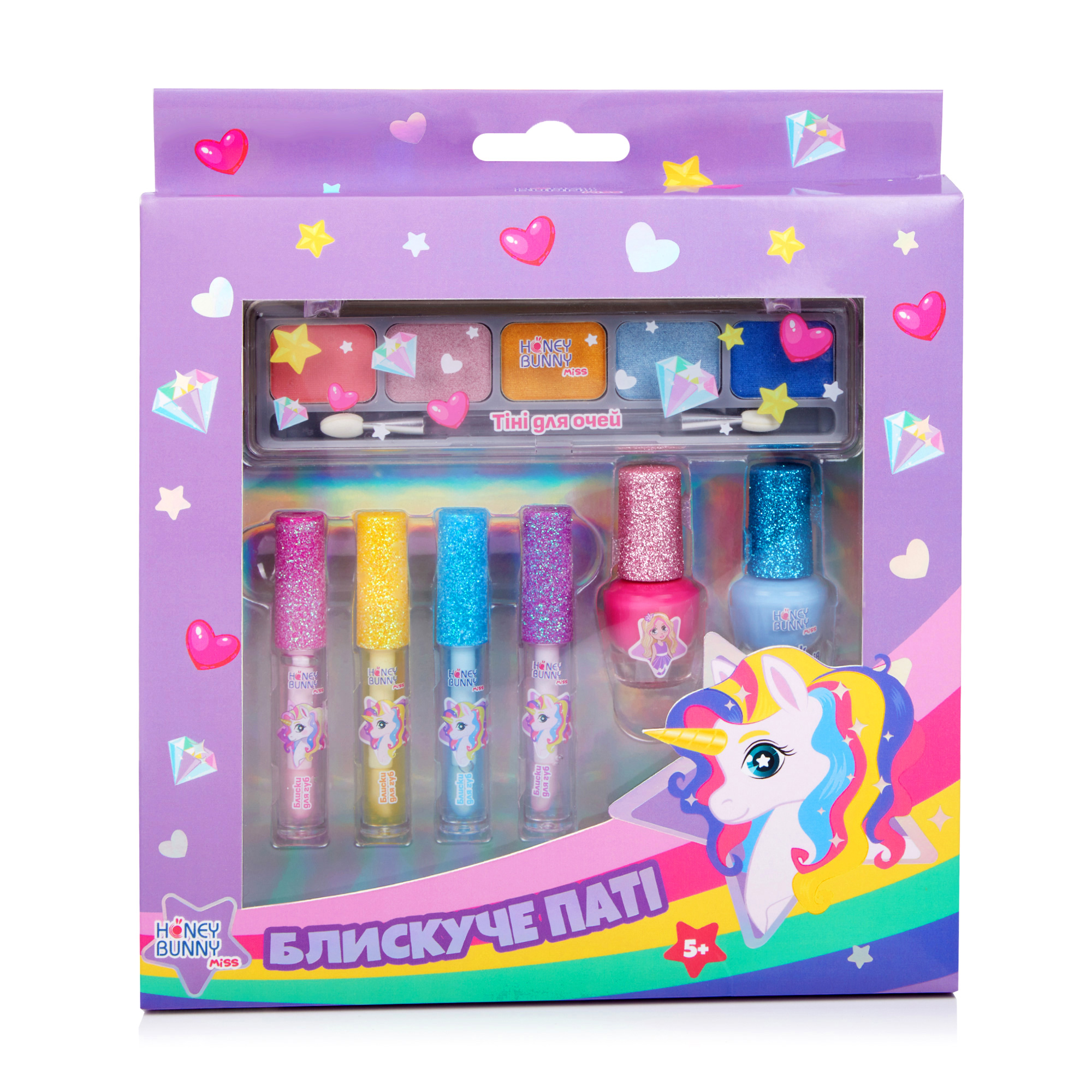 

Уцінка! Набір для дівчат Honey Bunny Miss Блискуче паті (лак для нігтів, 2 шт + блиск для губ, 4 шт + тіні для очей)