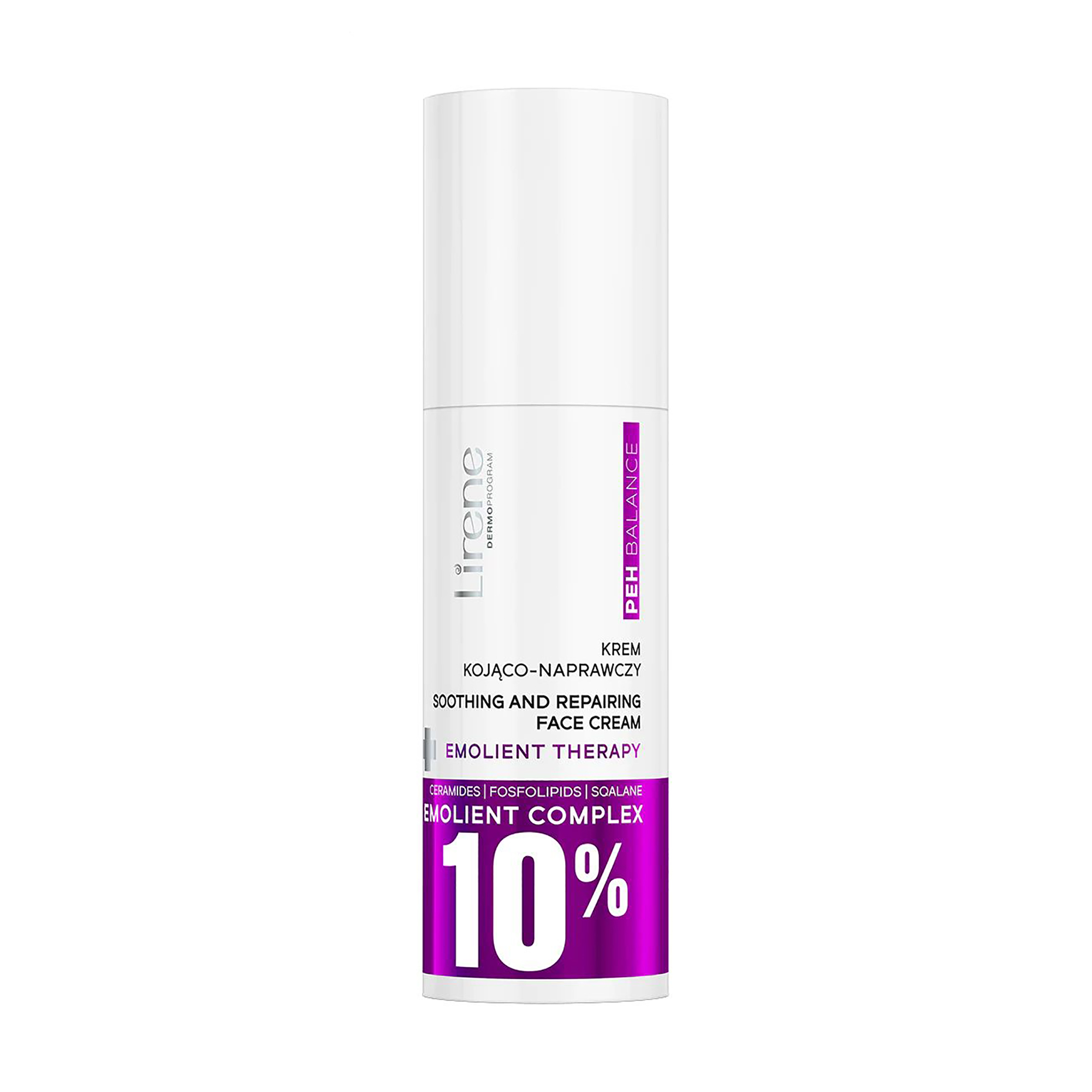 

Заспокійливий та відновлювальний крем для обличчя Lirene PEH Balance 10% Emolient Complex Soothing & Reparing Cream з емолентами, 40 мл