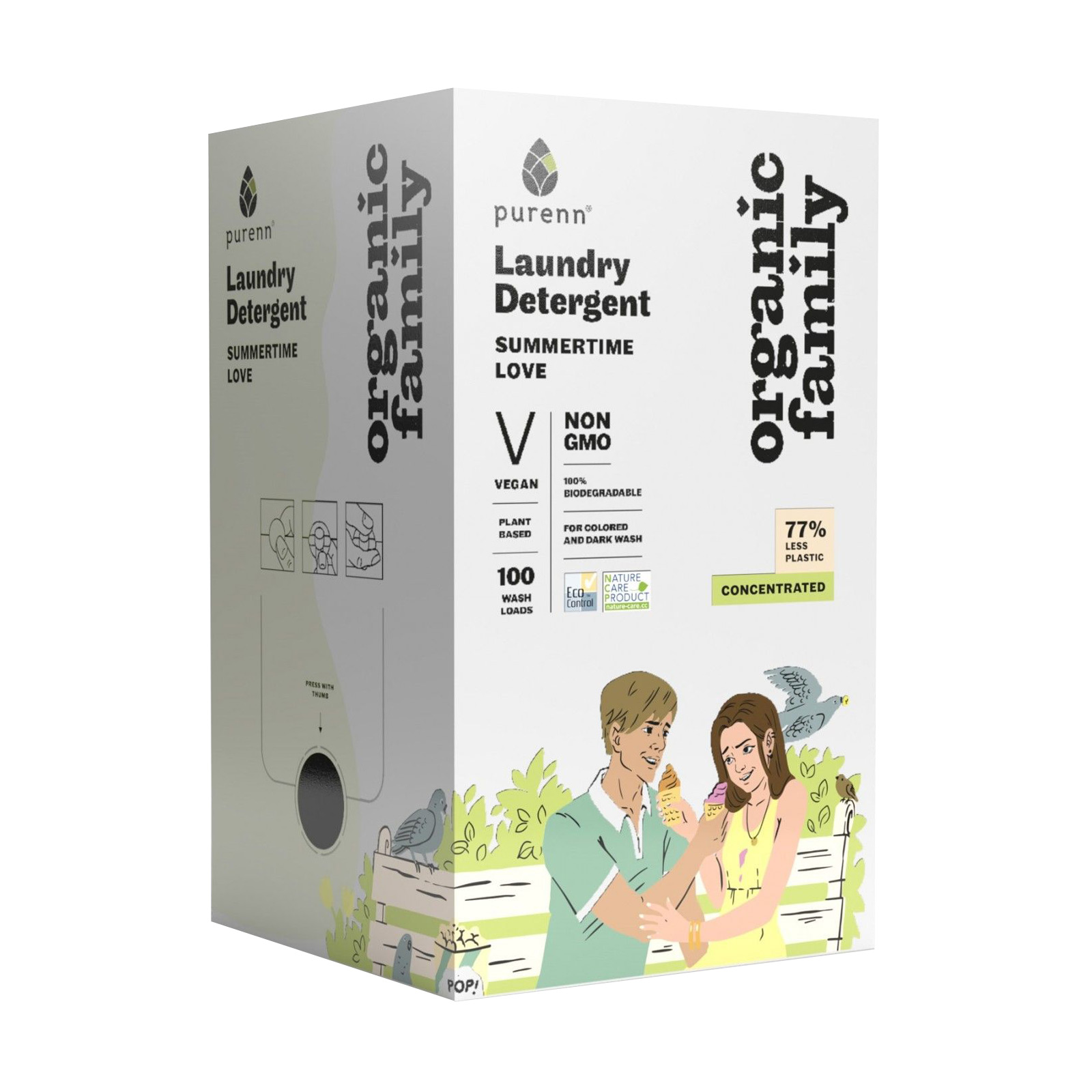 

Уцінка! Рідкий гель-концентрат для прання Purenn Organic Family Summertime Love Календула, для кольорових та темних речей, 100 циклів прання, 3 л