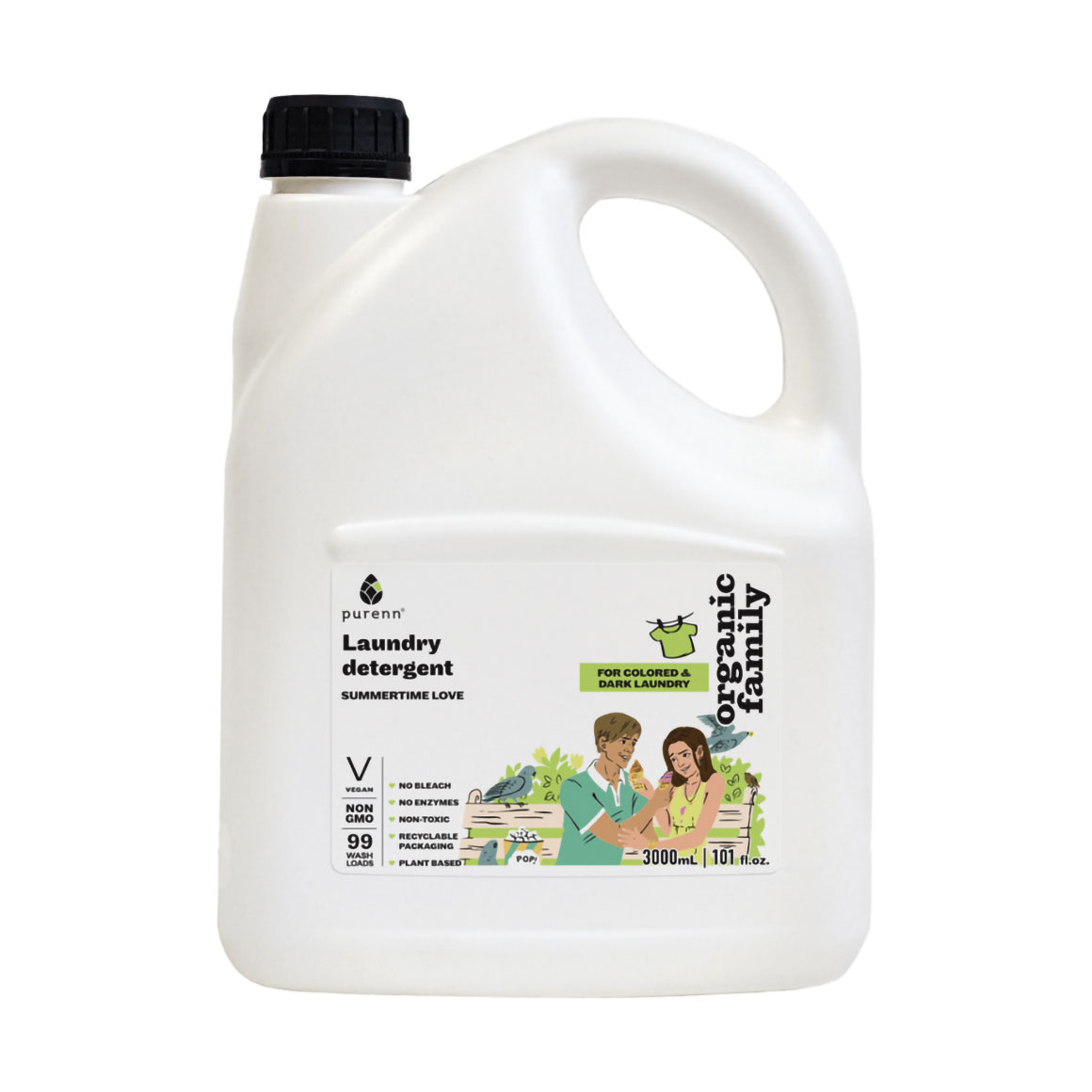 

Рідкий гель-концентрат для прання Purenn Organic Family Summertime Love Календула, для кольорових та темних речей, 100 циклів прання, 3 л