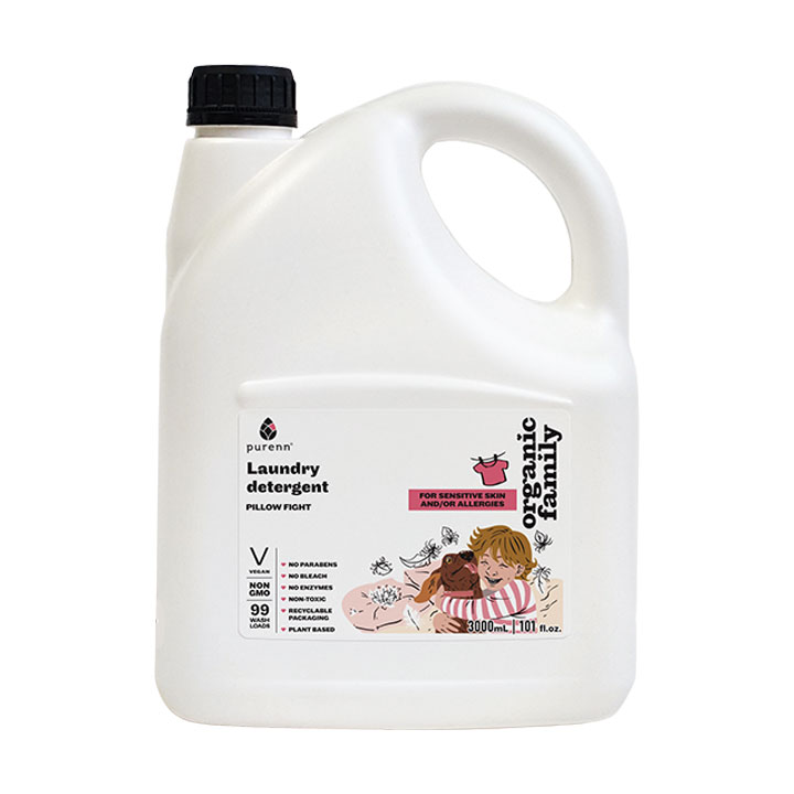 

Рідкий гель-концентрат для прання Purenn Organic Family Pillow Fight неароматизований, для кольорових та білих речей, 100 циклів прання, 3 л