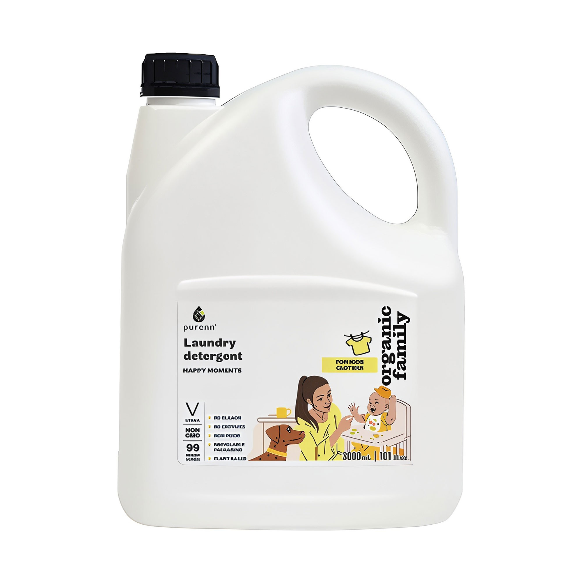 

Рідкий гель-концентрат для прання Purenn Organic Family Happy Moments Ромашка, для дитячих речей, 100 циклів прання, 3 л