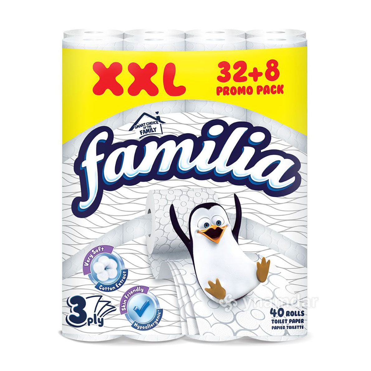 

Туалетний папір Familia Toilet Paper XXL Promo Pack, 3-шаровий, 130 відривів, 40 рулонів