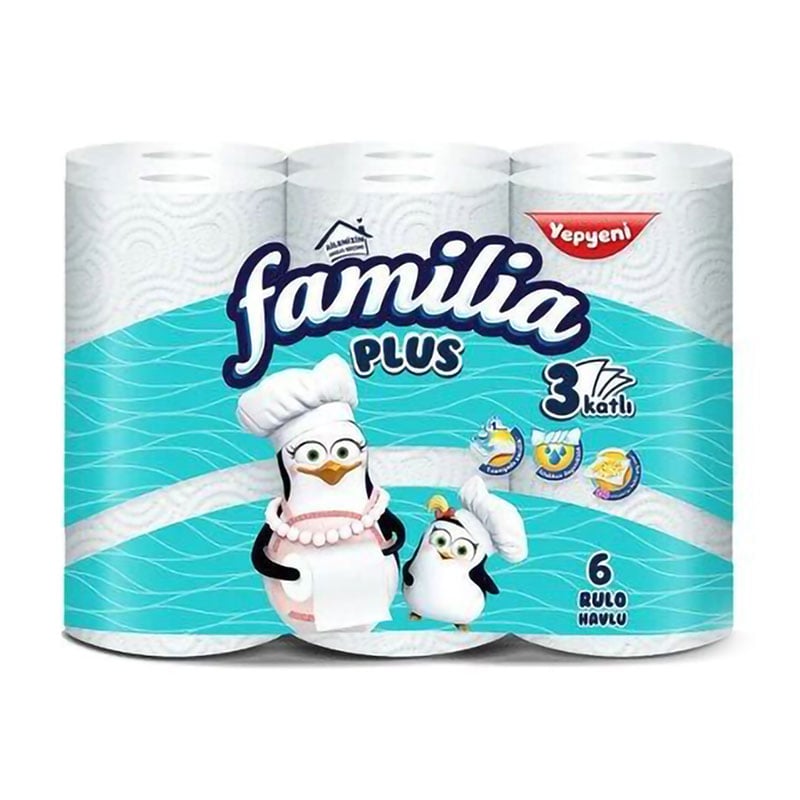 

Паперові рушники Familia Plus 3-шарові, 85 відривів, 6 рулонів
