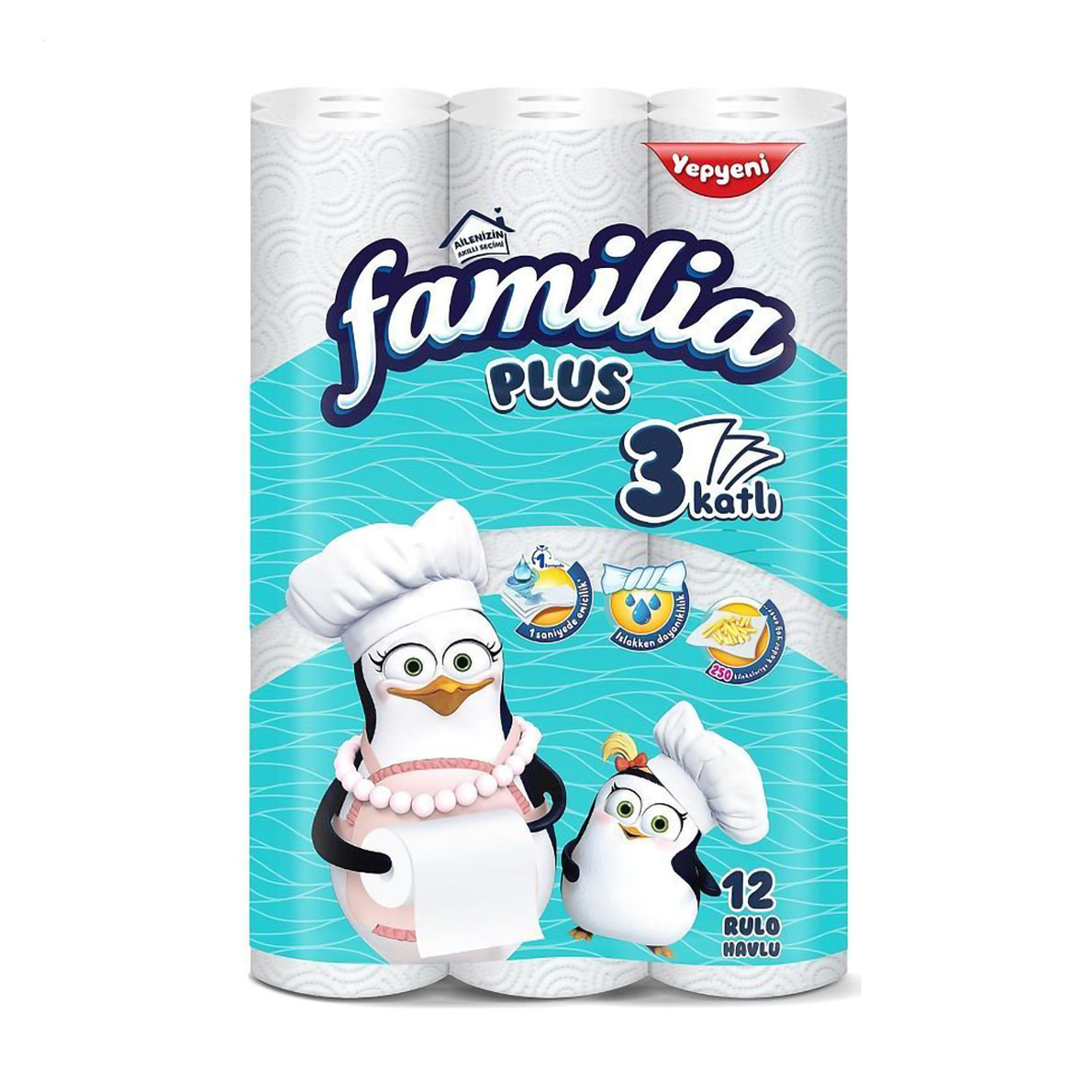 

Паперові рушники Familia Plus 3-шарові, 90 відривів, 12 рулонів