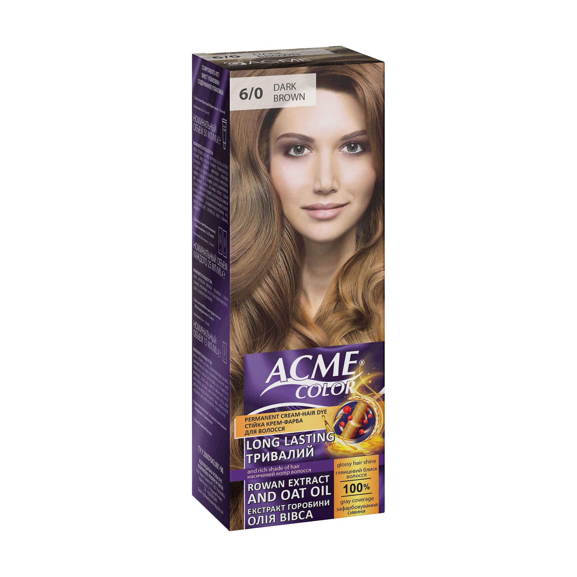 

Уцінка! Стійка крем-фарба для волосся Acme Color Permanent Cream-Hair Dye 6/0 Dark Brown, 115 мл