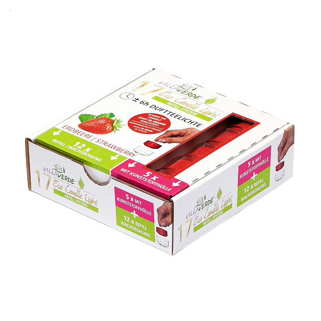 

Набір ароматичних чайних свічок Villa Verde Eco Candle Light Strawberry (воскові заготовки, 12 шт + воскових заготовок з втулкою, 5 шт)