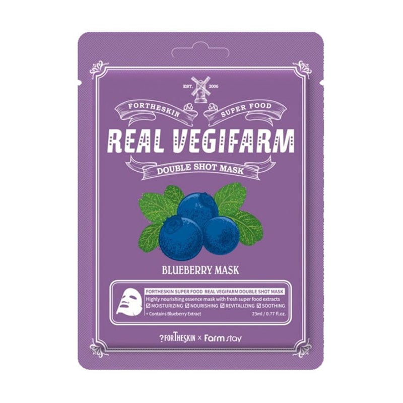 

Уцінка! Тканинна маска для обличчя Fortheskin Super Food Real Vegifarm Double Shot Mask Blueberry, 23 мл