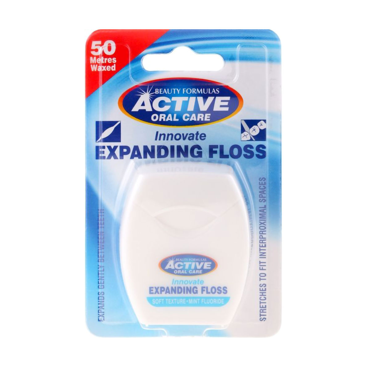 

Зубна нитка Beauty Formulas Active Oral Care Expanding Dental Floss з м'ятою та фтором, 50 м