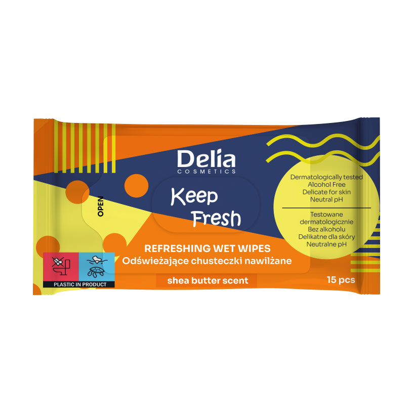 

Вологі серветки Delia Keep Fresh Refreshing Wet Wipes Shea Butter Scent, 15 шт