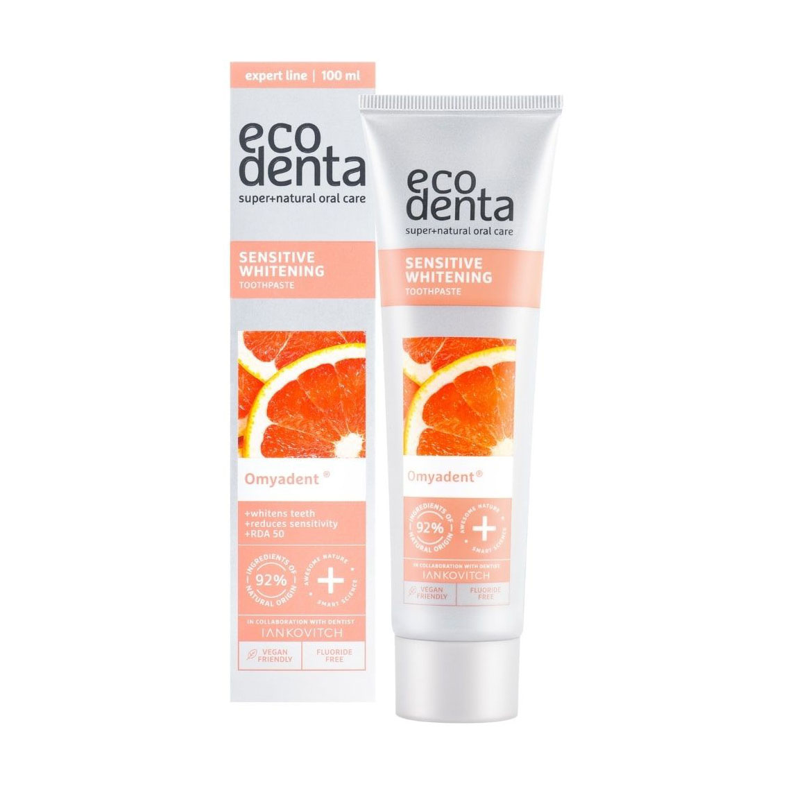 

Відбілювальна зубна паста Ecodenta Sensitive Whitening Toothpaste для чутливих зубів, без фтору, 100 мл