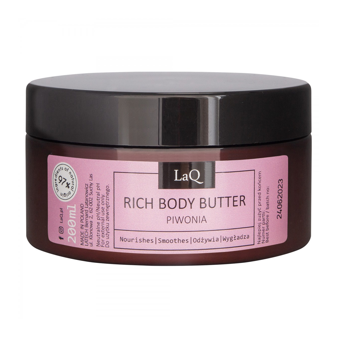 

Живильний та розгладжувальний батер для тіла LaQ Rich Body Butter Півонія, 200 мл