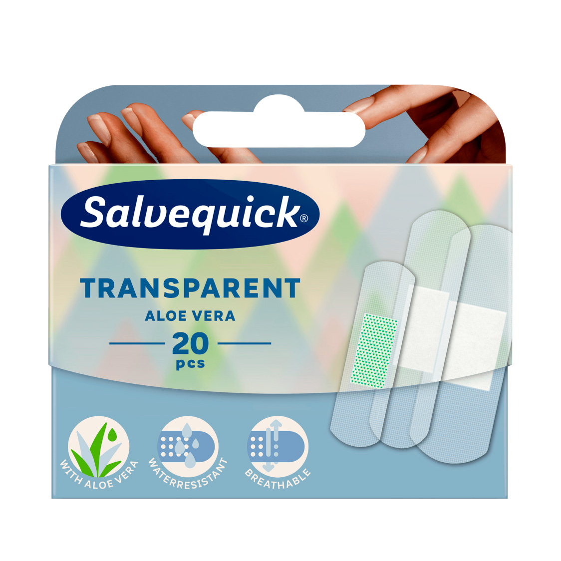 

Прозорі пластирі Salvequick Transparent Aloe Vera з алое вера, 20 шт