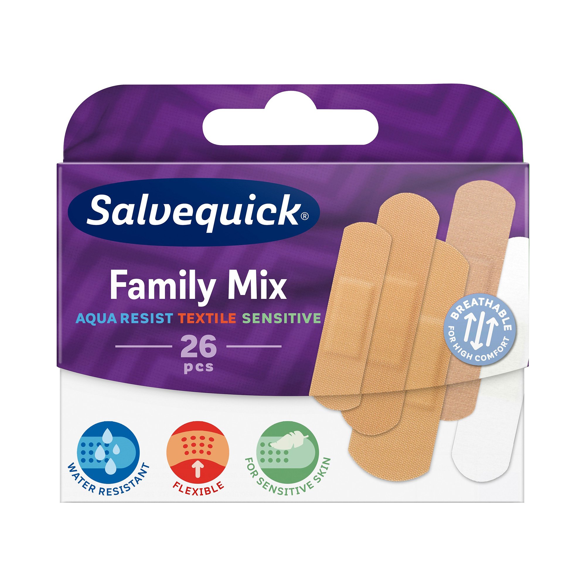

Набір пластирів Salvequick Plasters Family Mix, 3 різних розміри, 26 шт