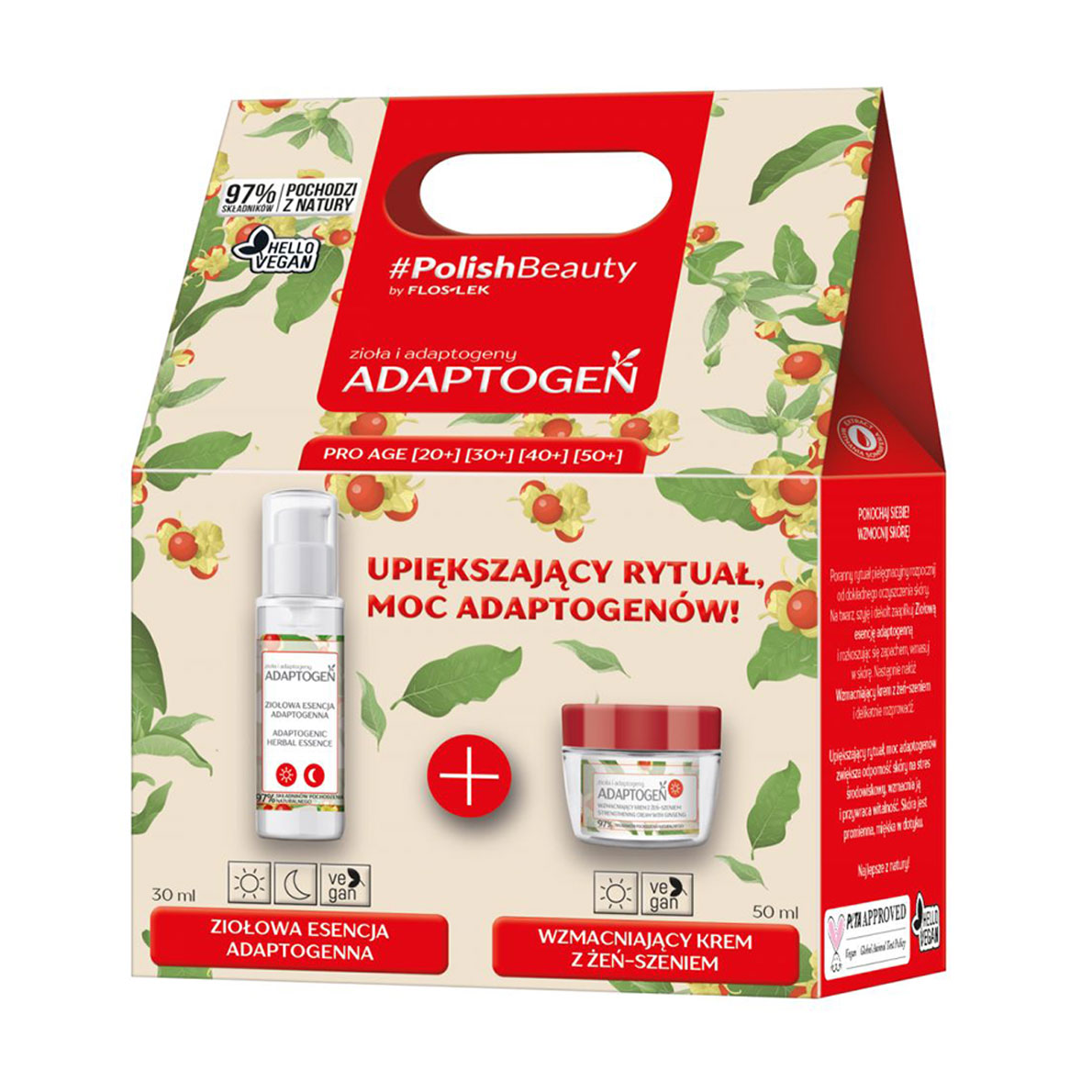 

Набір для догляду за обличчям Floslek Adaptogen (трав'яна есенція, 30 мл + денний крем з женьшенем, 50 мл)