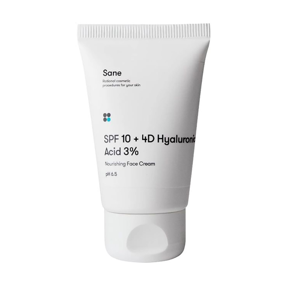 

Уцінка! Живильний крем для обличчя Sane SPF10 + 4D Hyaluronic Acid 3% Nourishing Face Cream pH 6.5 з гіалуроновою кислотою, 40 мл