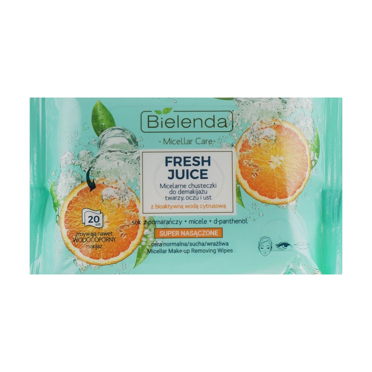

Вологі серветки для зняття макіяжу Bielenda Fresh Juice Micelar Make-up Removing Wipes Апельсин, 20 шт