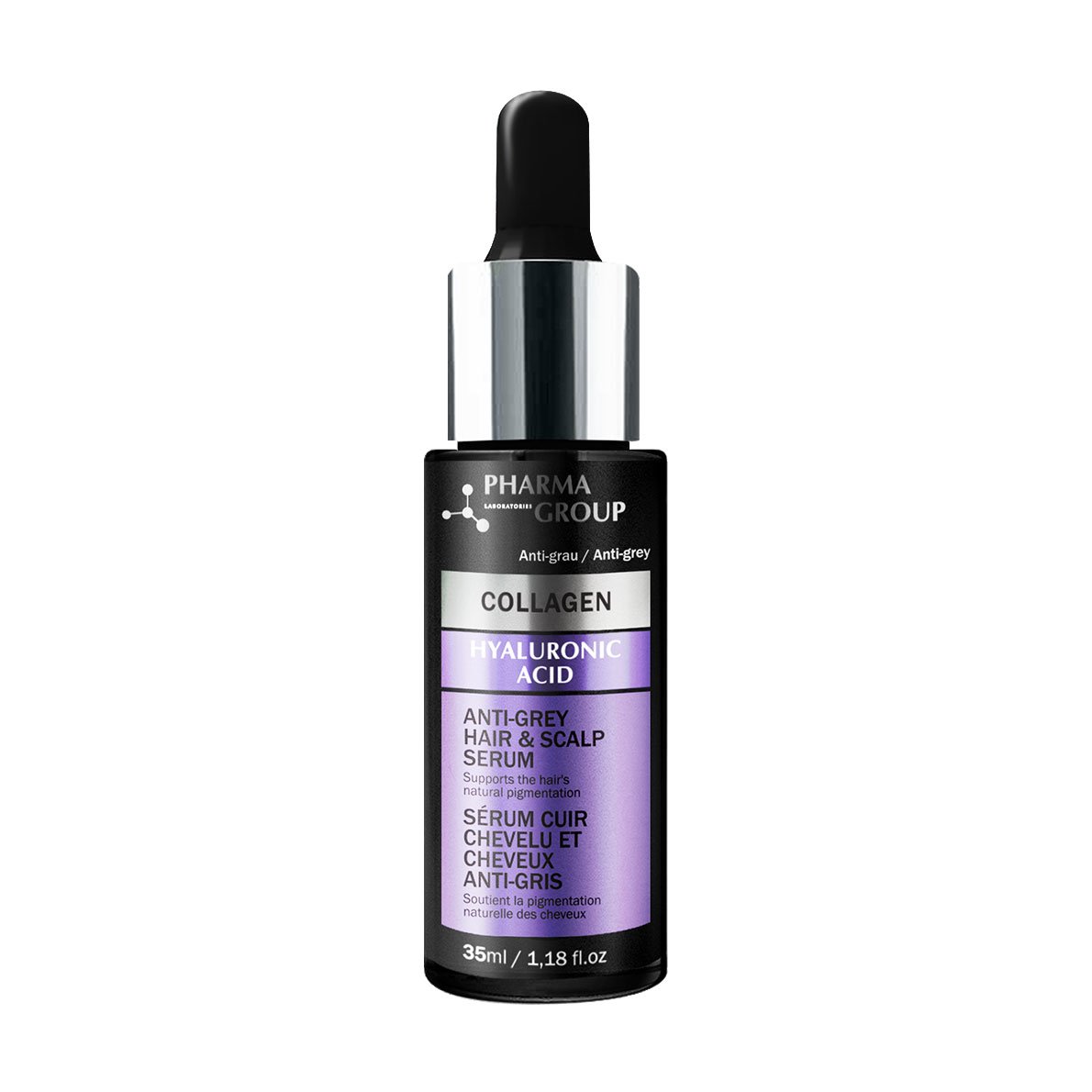 

Сироватка Pharma Group Collagen & Hyaluronic Acid Anti-Grey Hair & Scalp Serum проти сивини, 35 мл