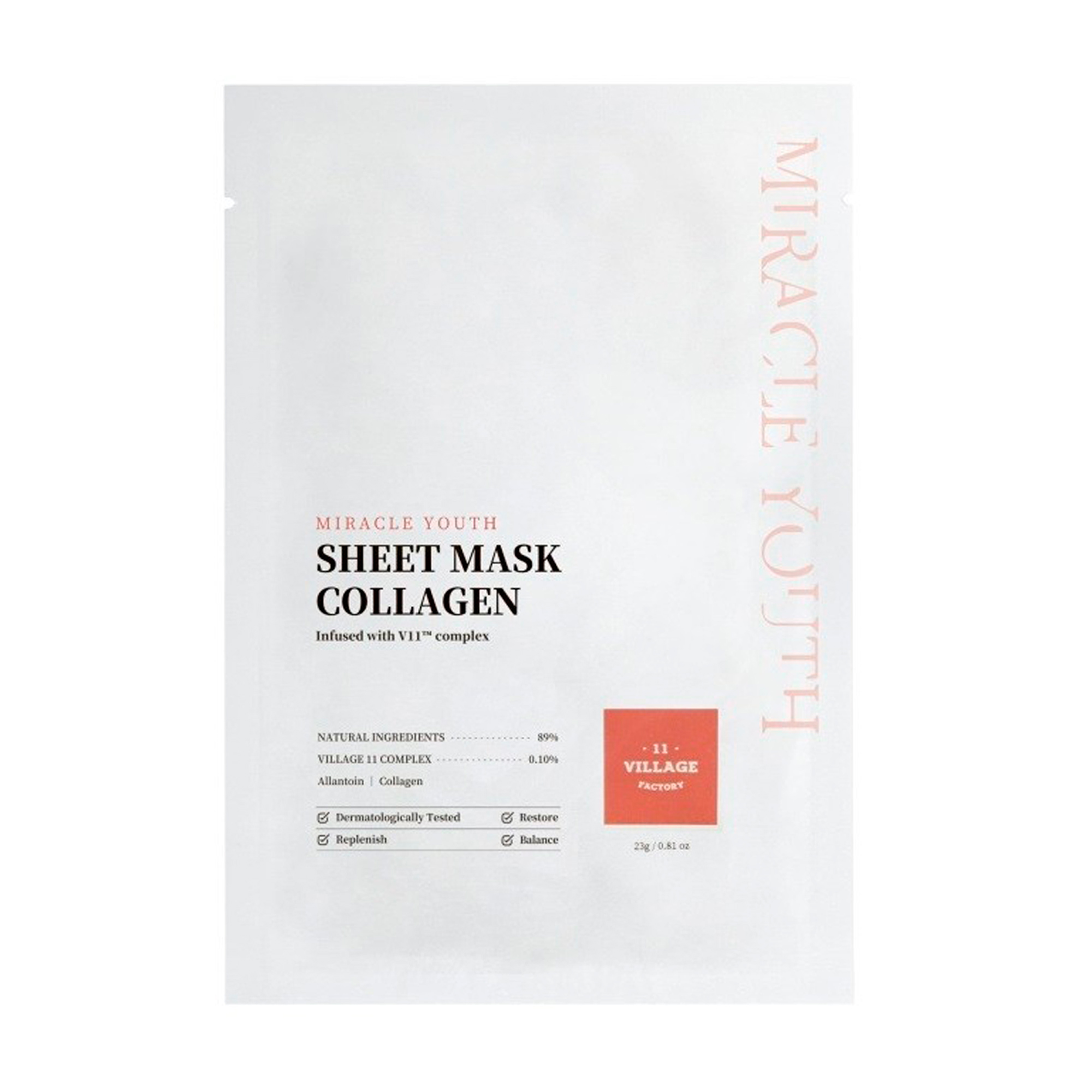 

Уцінка! Тканинна маска для обличчя Village 11 Factory Miracle Youth Sheet Mask Collagen з колагеном, 23 г