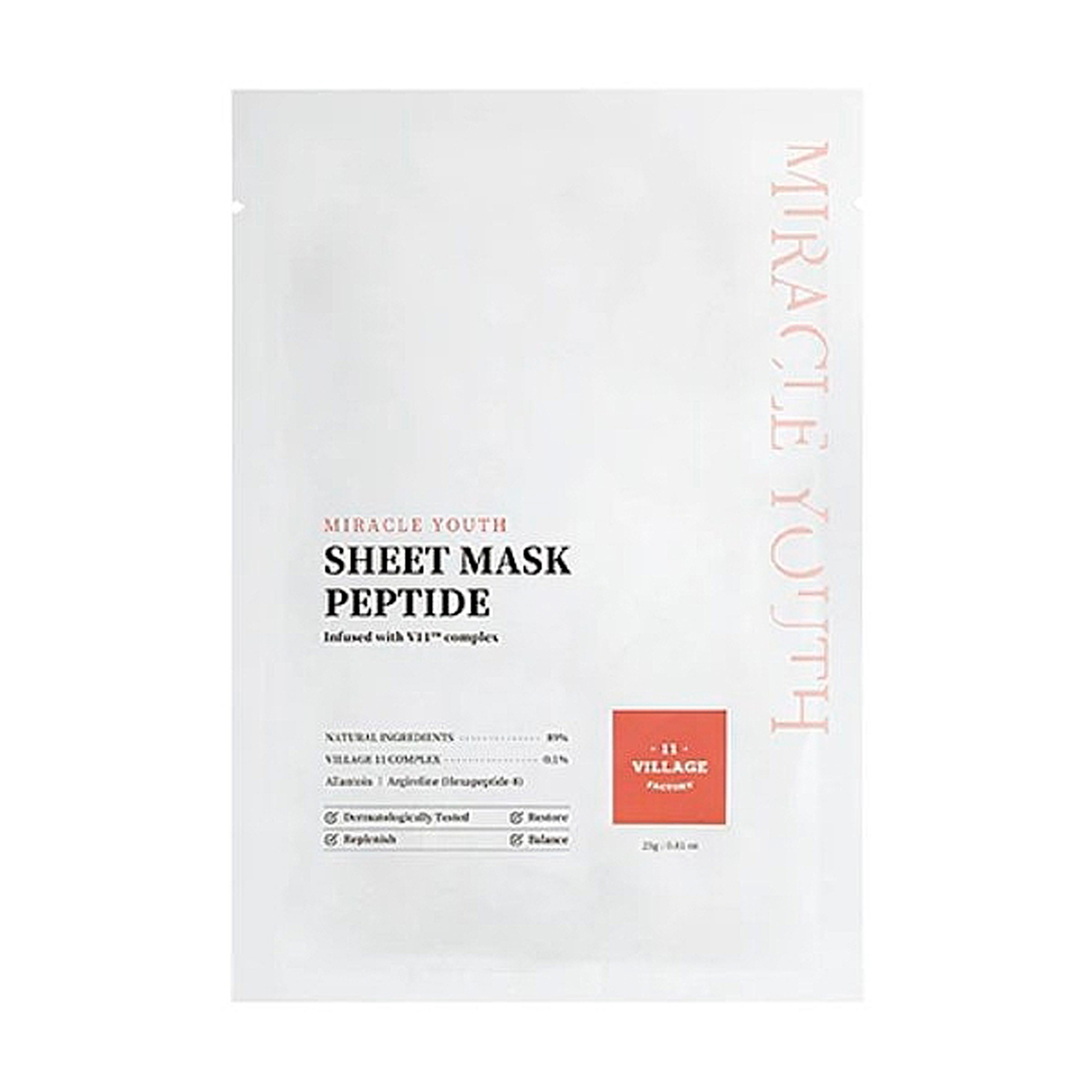

Уцінка! Тканинна маска для обличчя Village 11 Factory Miracle Youth Sheet Mask Peptide з пептидами, 23 г