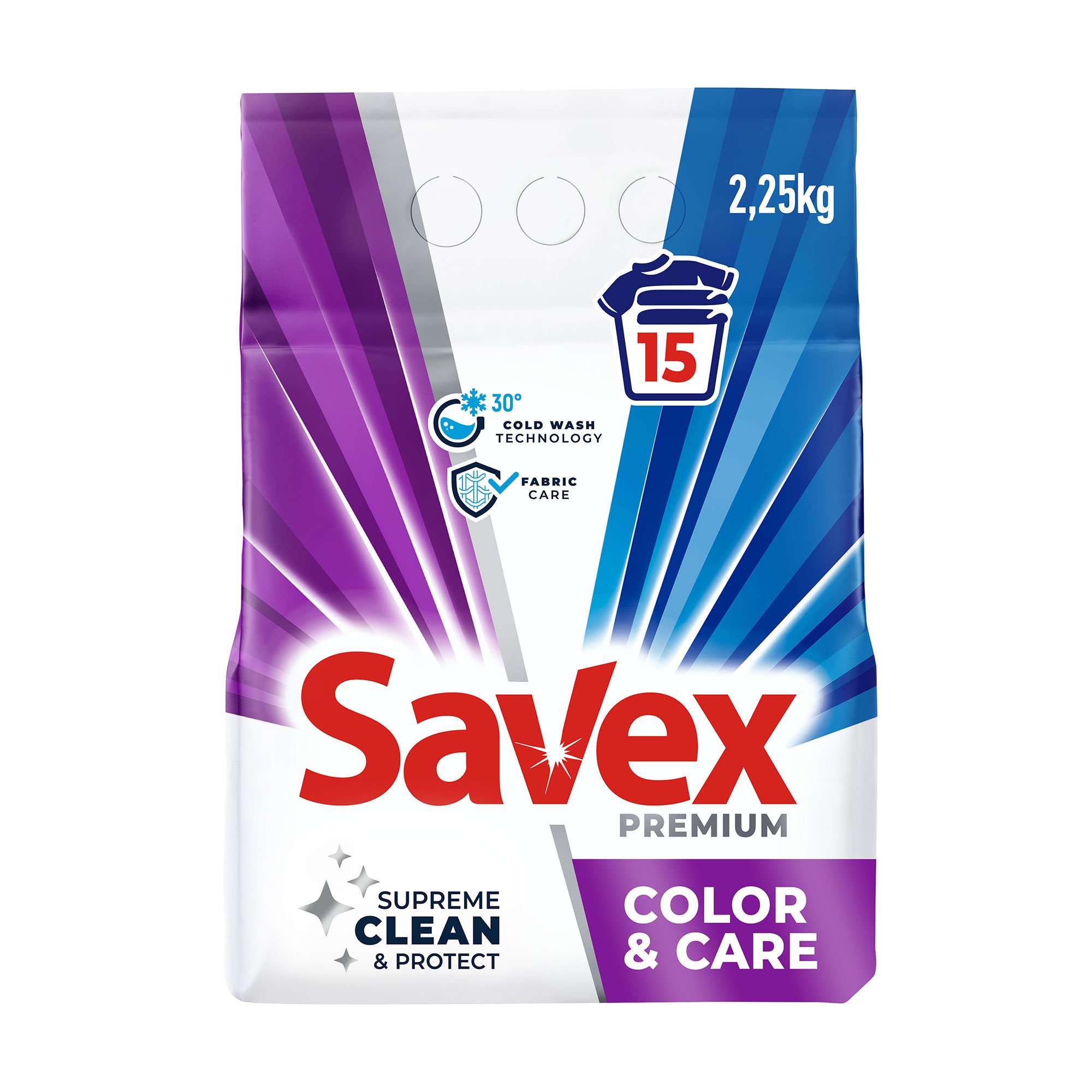 

Пральний порошок Savex Premium Color & Care, 15 циклів прання, 2.25 кг