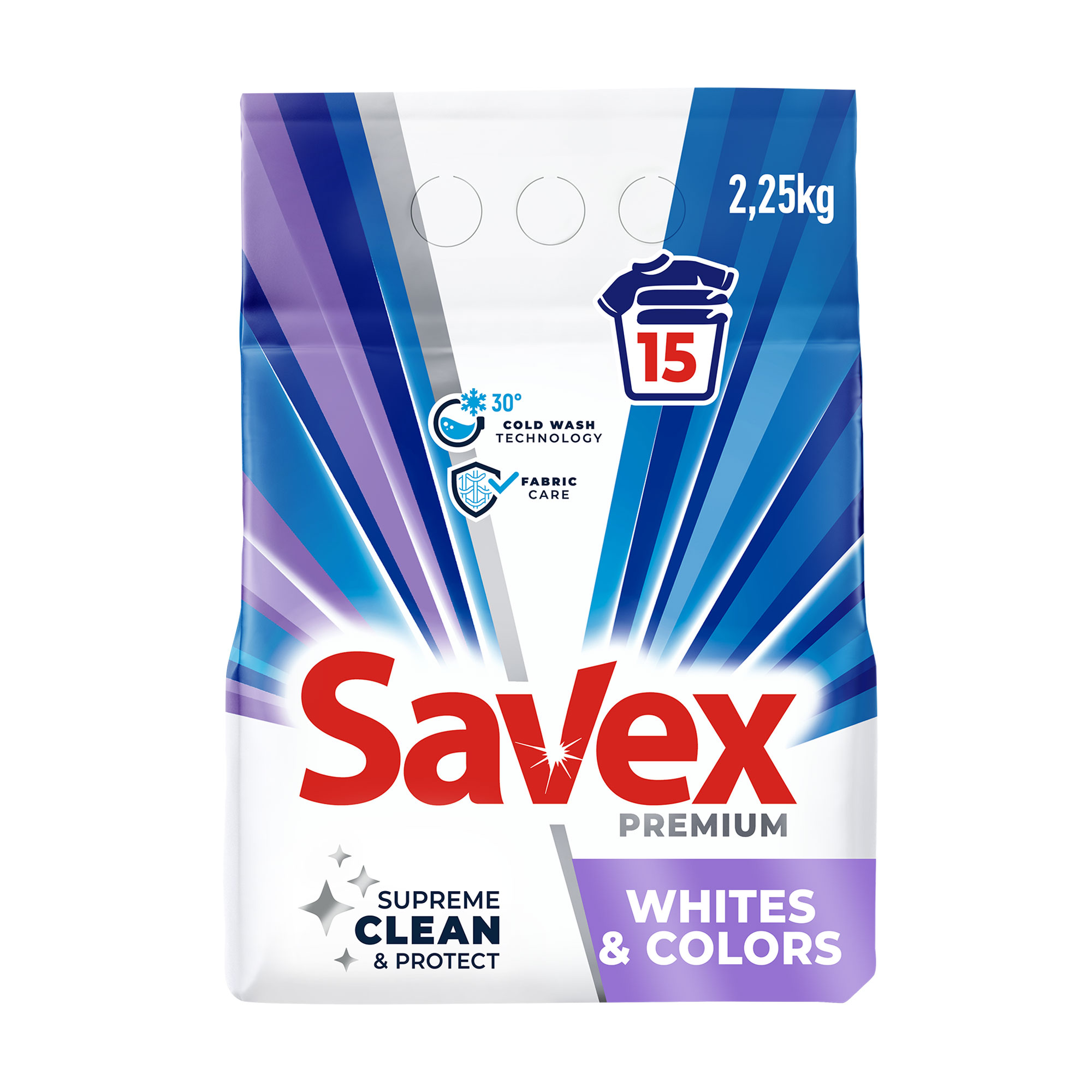

Пральний порошок Savex Premium Whites & Colors, 15 циклів прання, 2.25 кг