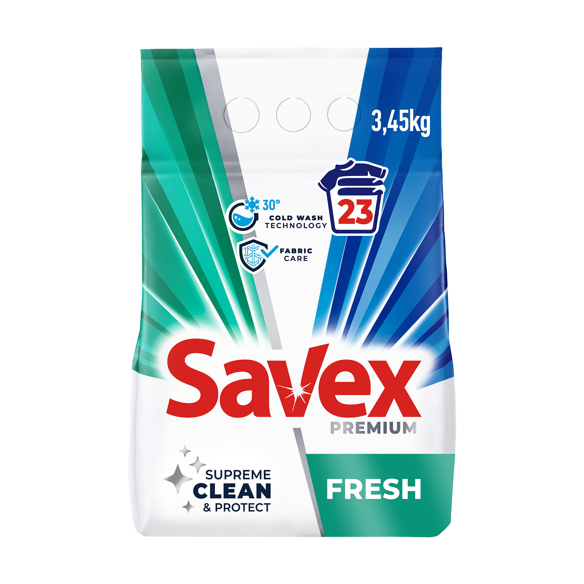 

Пральний порошок Savex Premium Fresh, 23 цикли прання, 3.45 кг