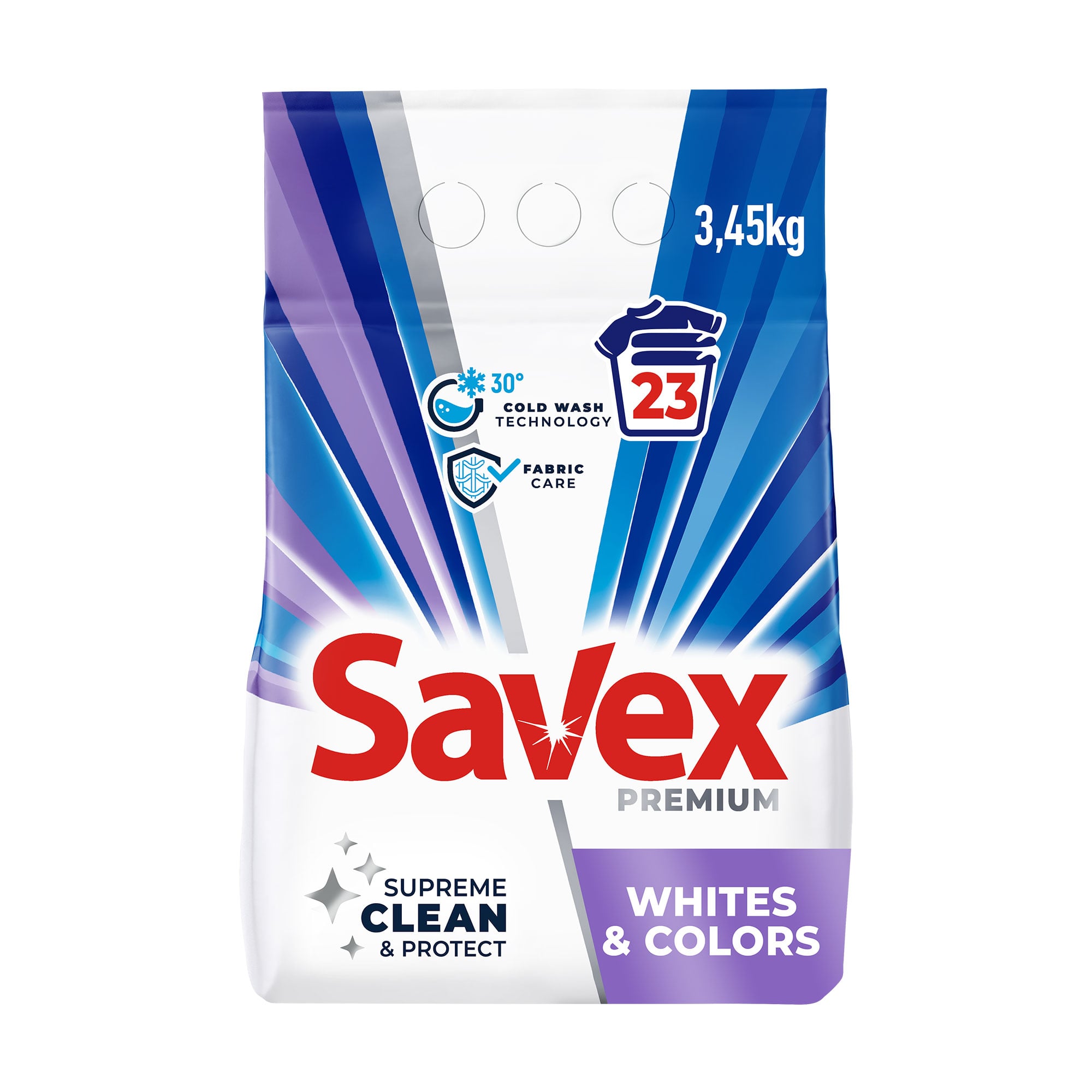 

Пральний порошок Savex Premium Whites & Colors, 23 цикли прання, 3.45 кг