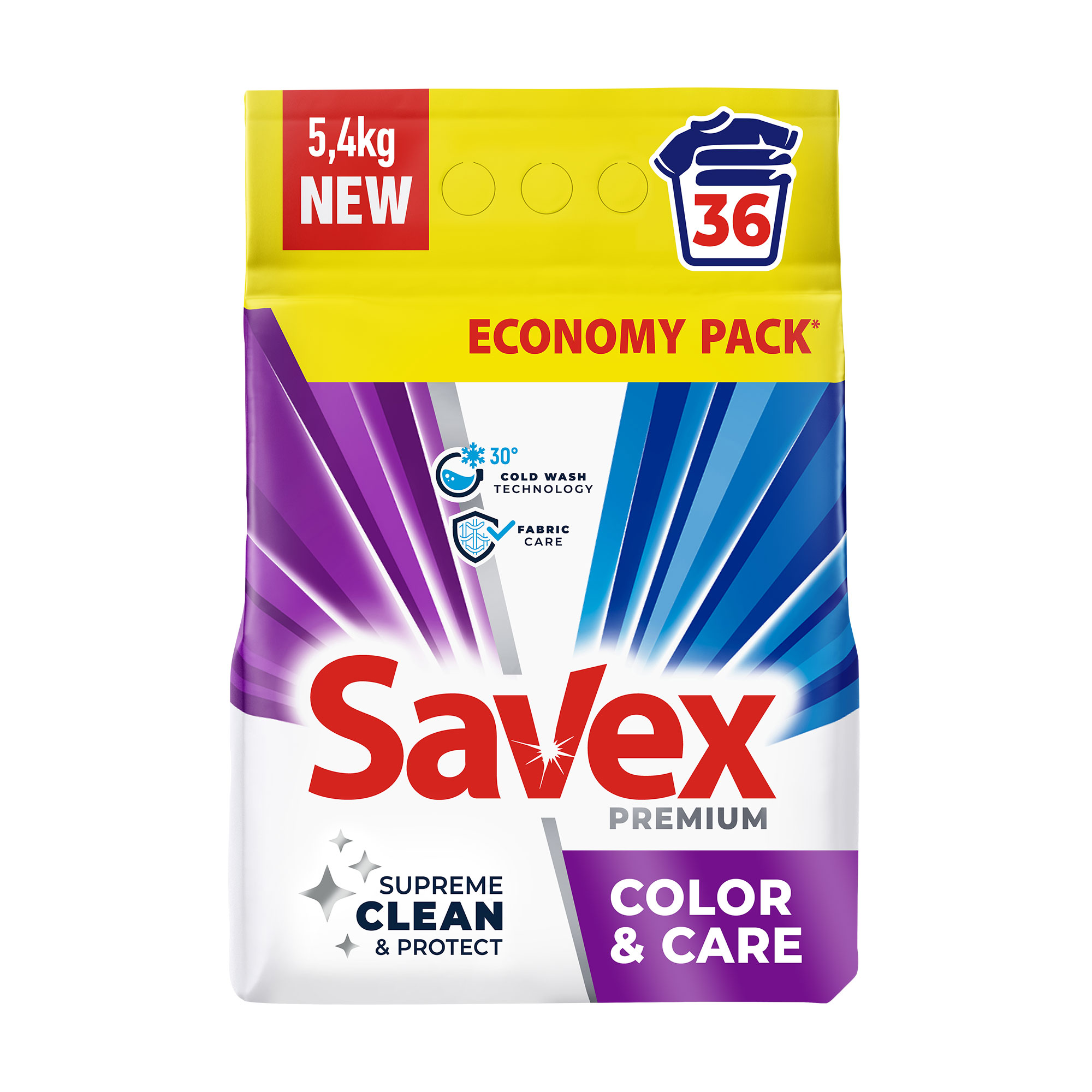 

Пральний порошок Savex Premium Color & Care, 36 циклів прання, 5.4 кг