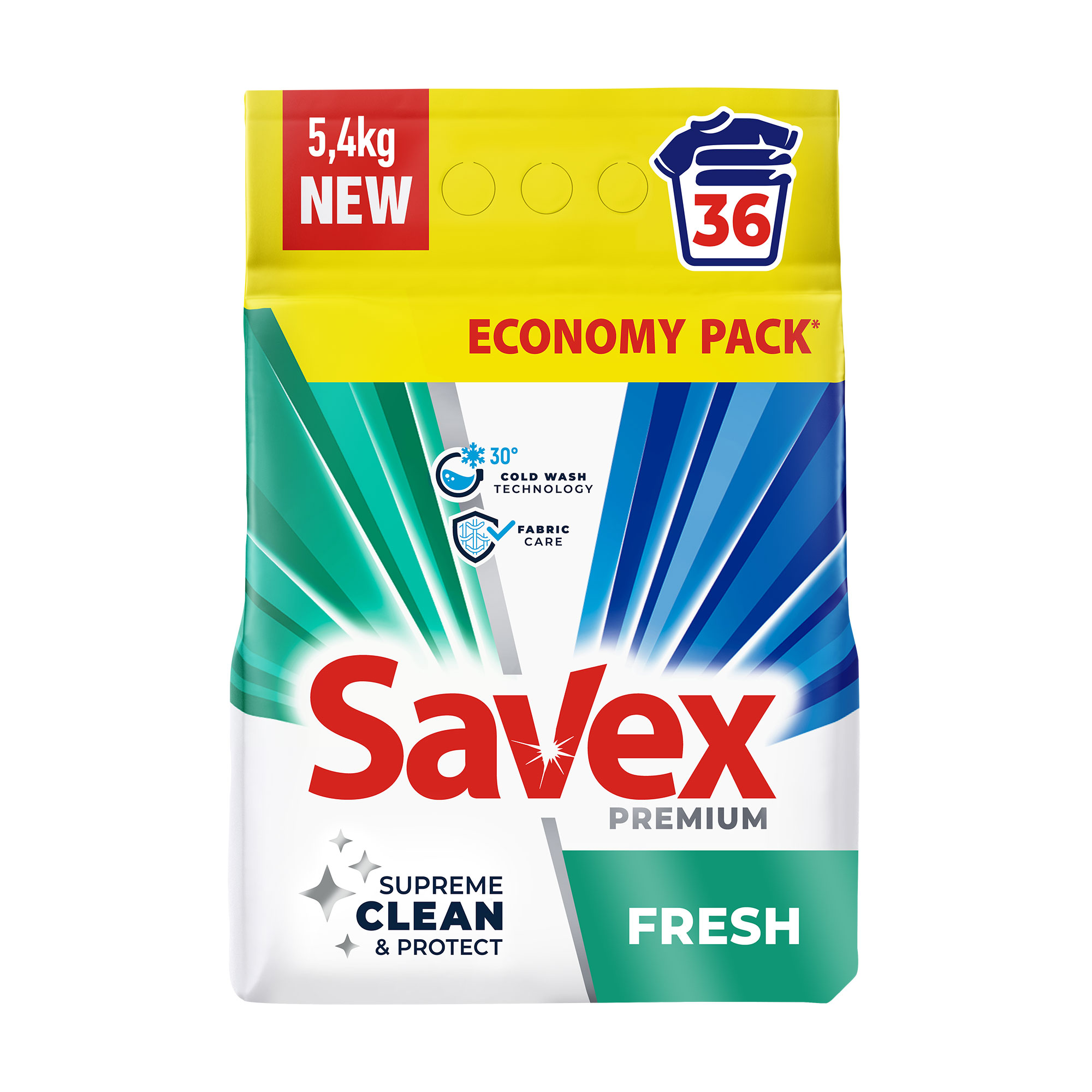 

Пральний порошок Savex Premium Fresh, 36 циклів прання, 5.4 кг
