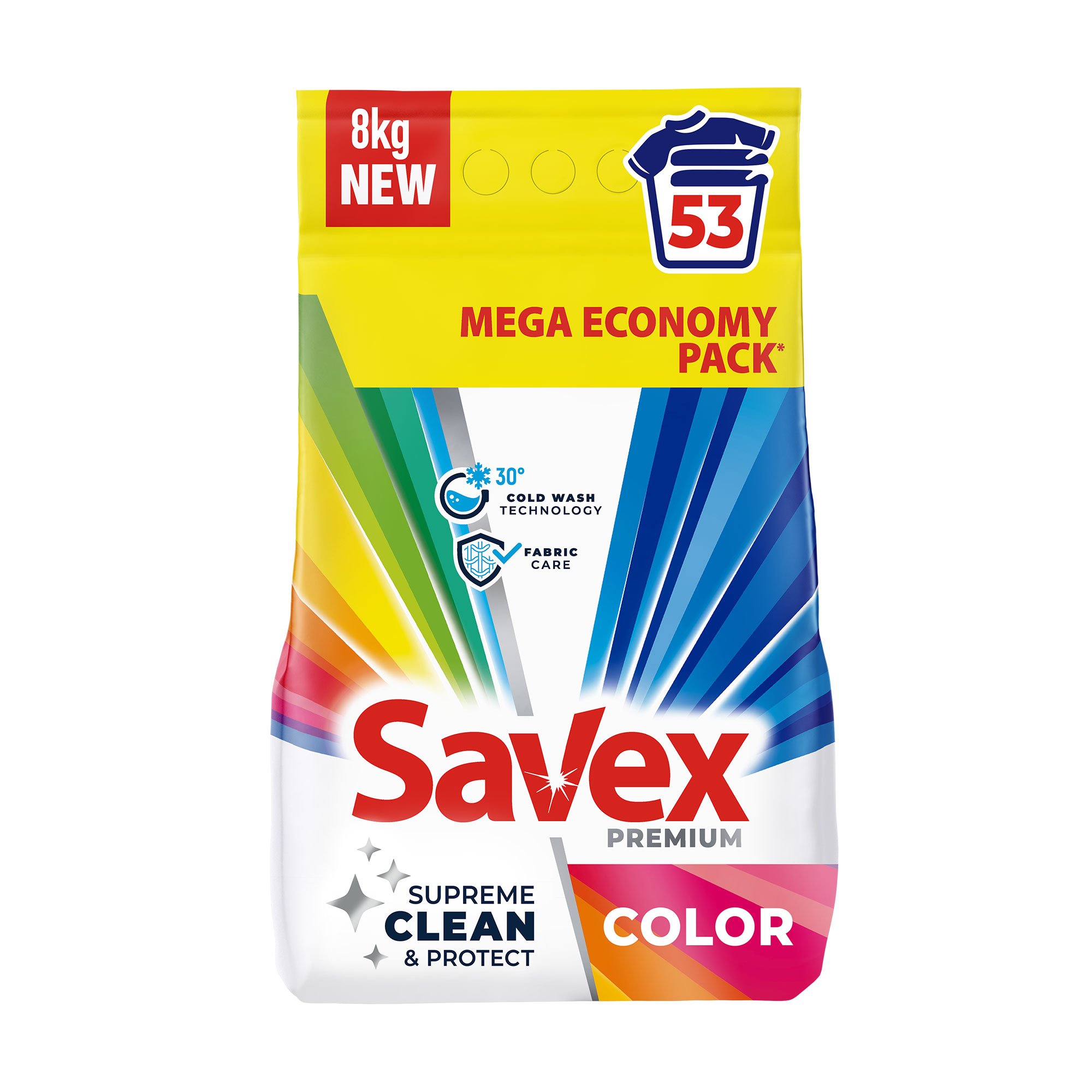 

Пральний порошок Savex Premium Color, 53 цикли прання, 8 кг