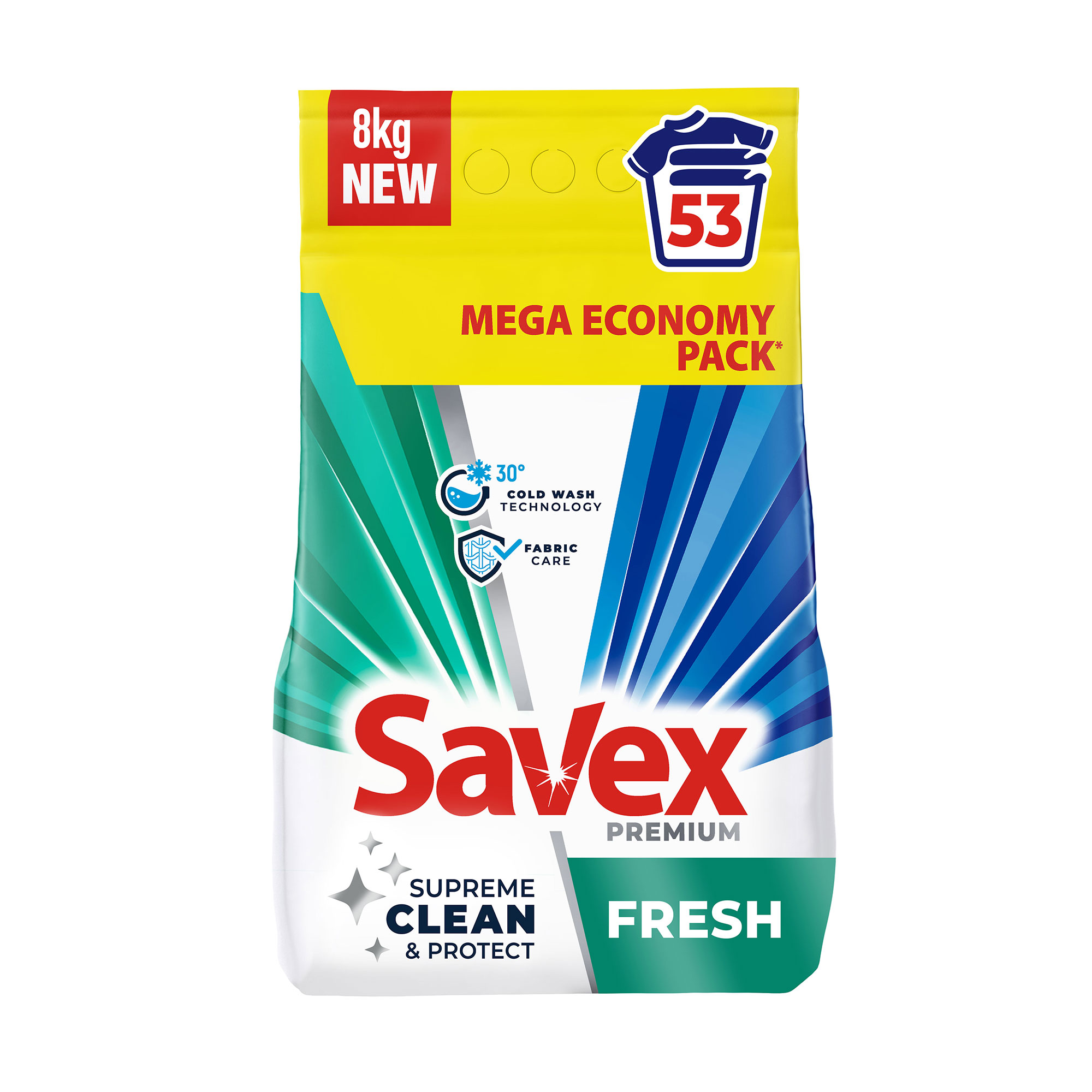 

Пральний порошок Savex Premium Fresh, 53 цикли прання, 8 кг