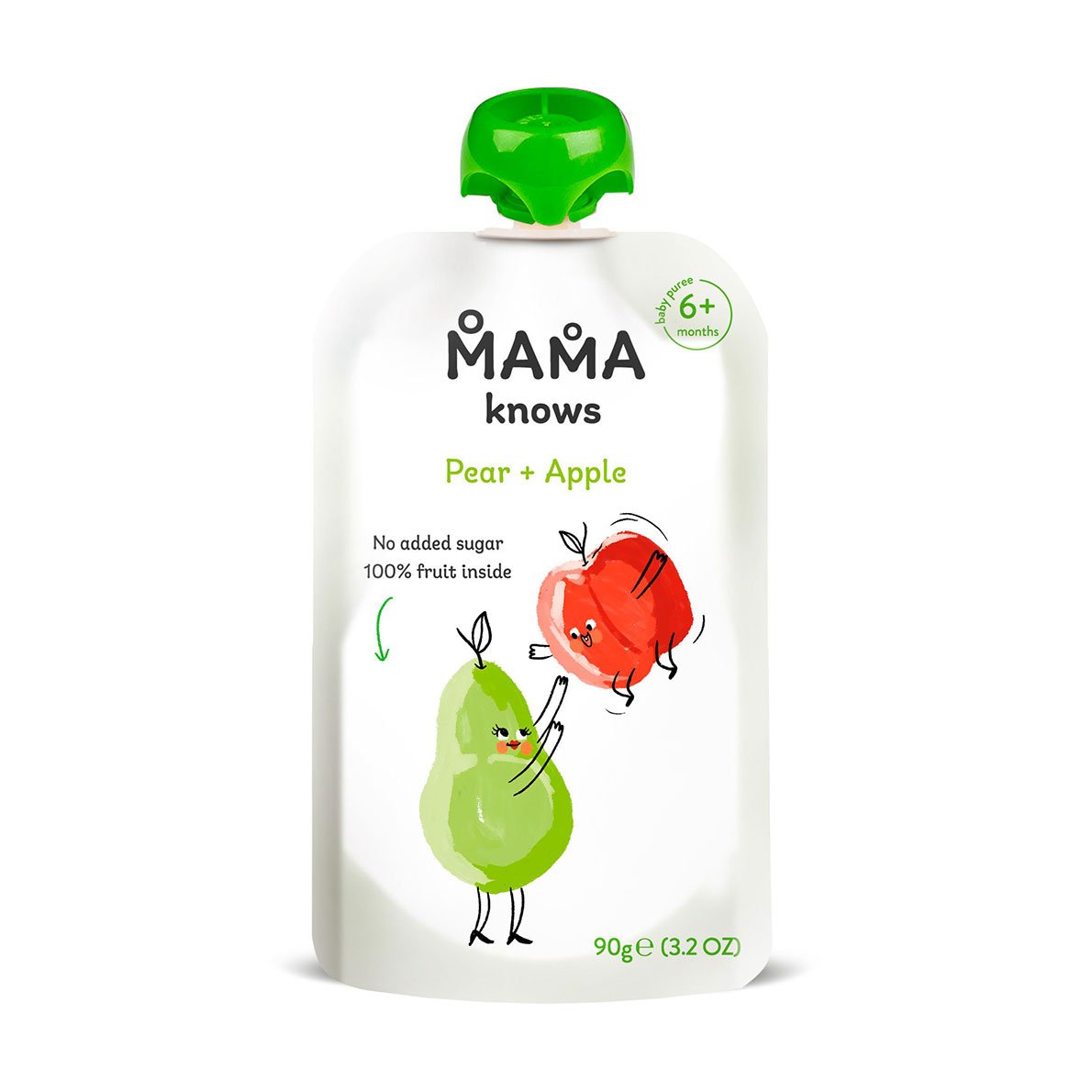 

Дитяче фруктове пюре Mama knows Груша-яблуко, без цукру, від 6 місяців, 90 г