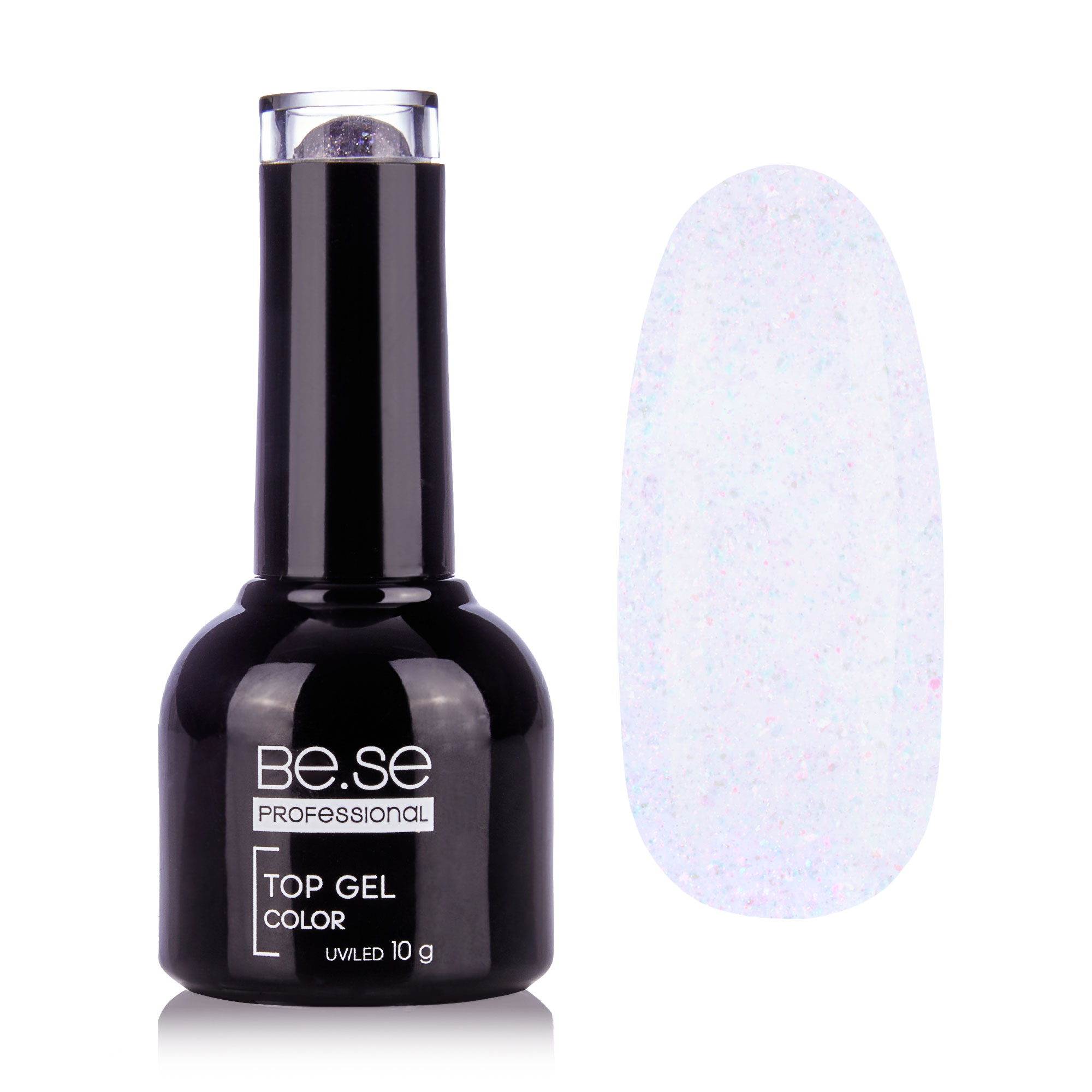 

Уцінка! Топ для гель-лаку Be.Se Professional Top Gel Coat Color 02 Прозорий з глітером, 10 г